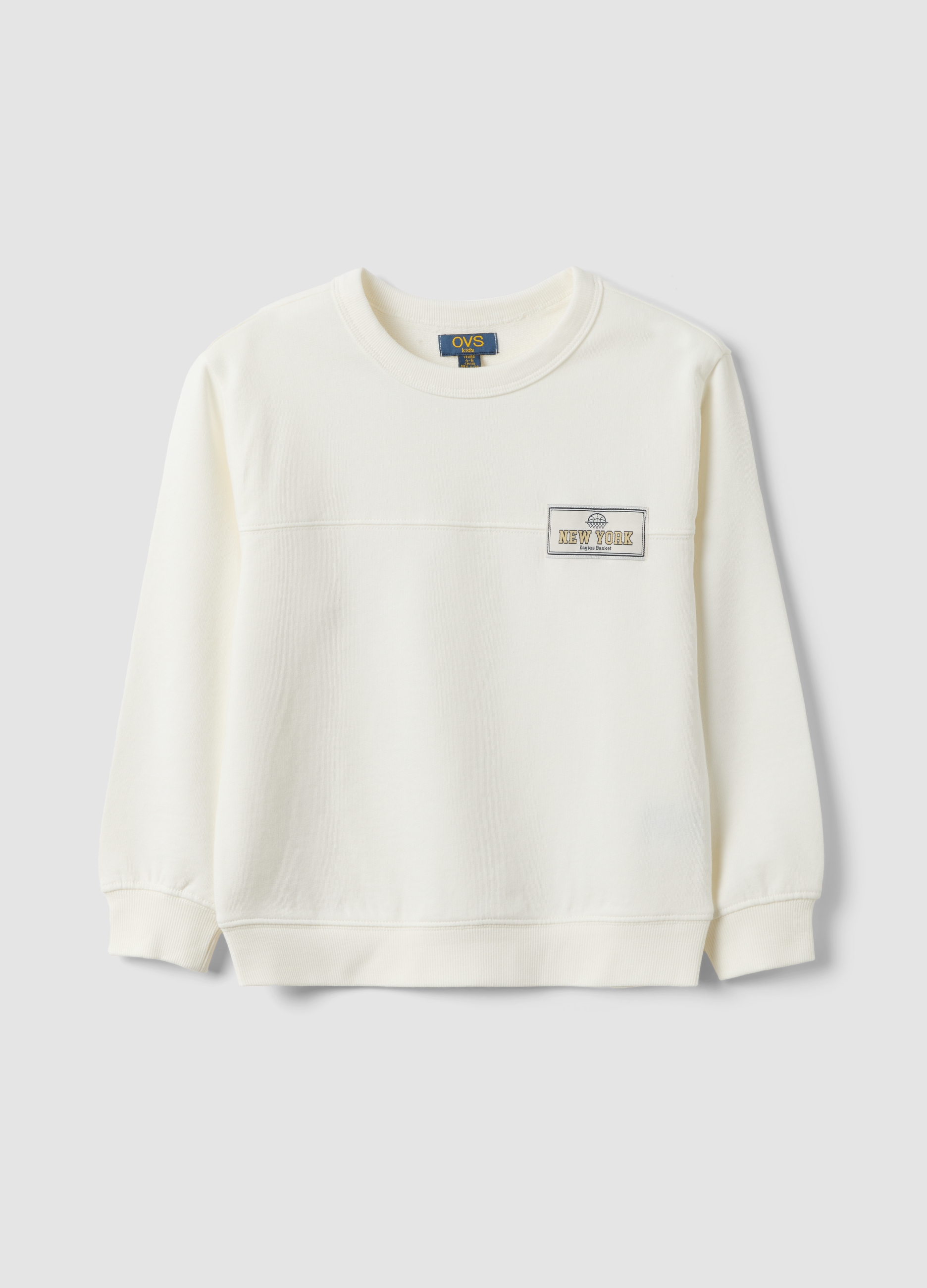 OVS KIDS, Felpa Bianca In Puro Cotone Organico Relaxed Fit Con Stampa Per Bambino, Bianco, Taglia: 4-5