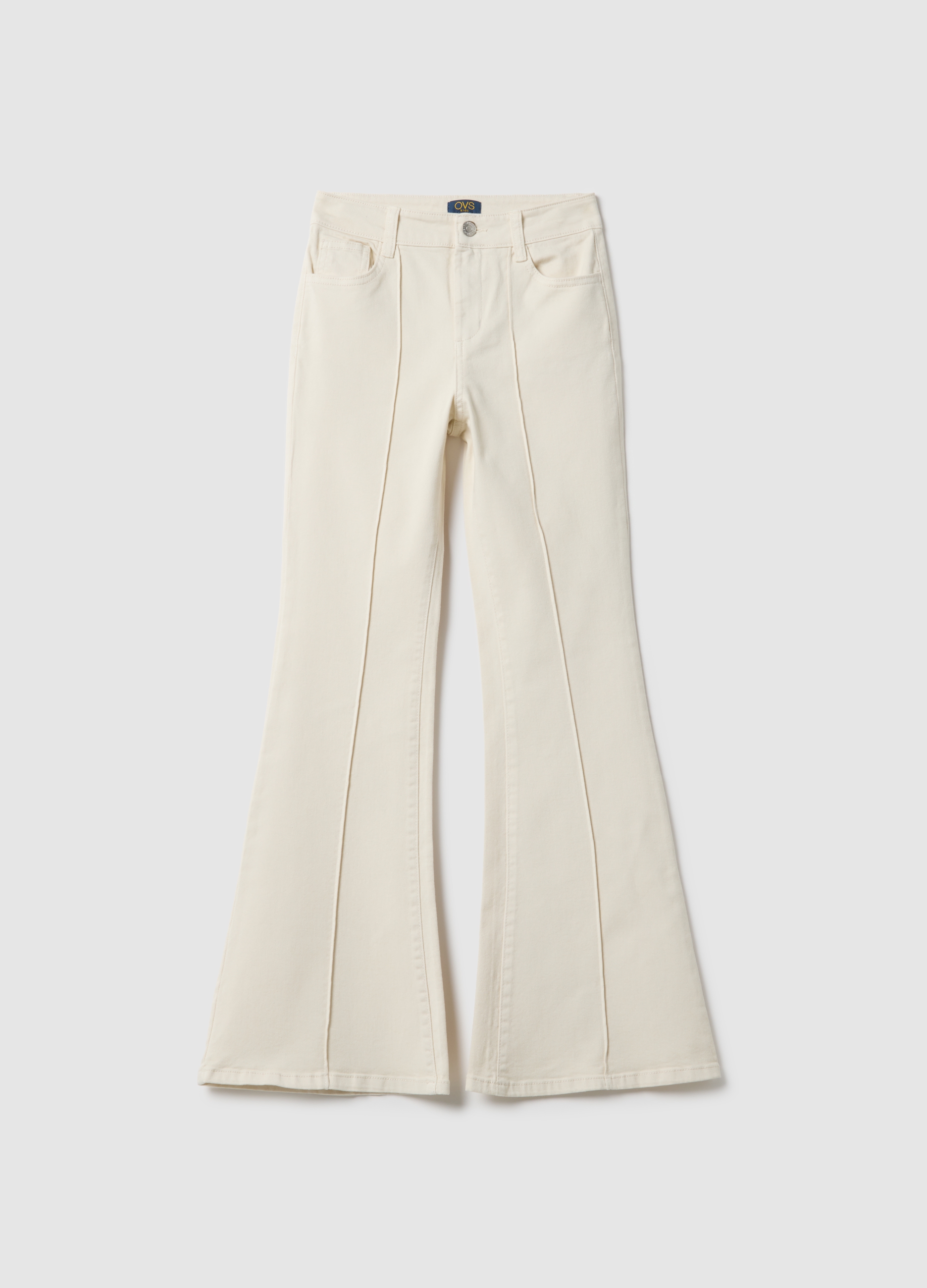 OVS KIDS, Pantalones Acampanados De Algodón Elástico Beige Para Niña, Niña, Blanco crema, Talla: 10-11