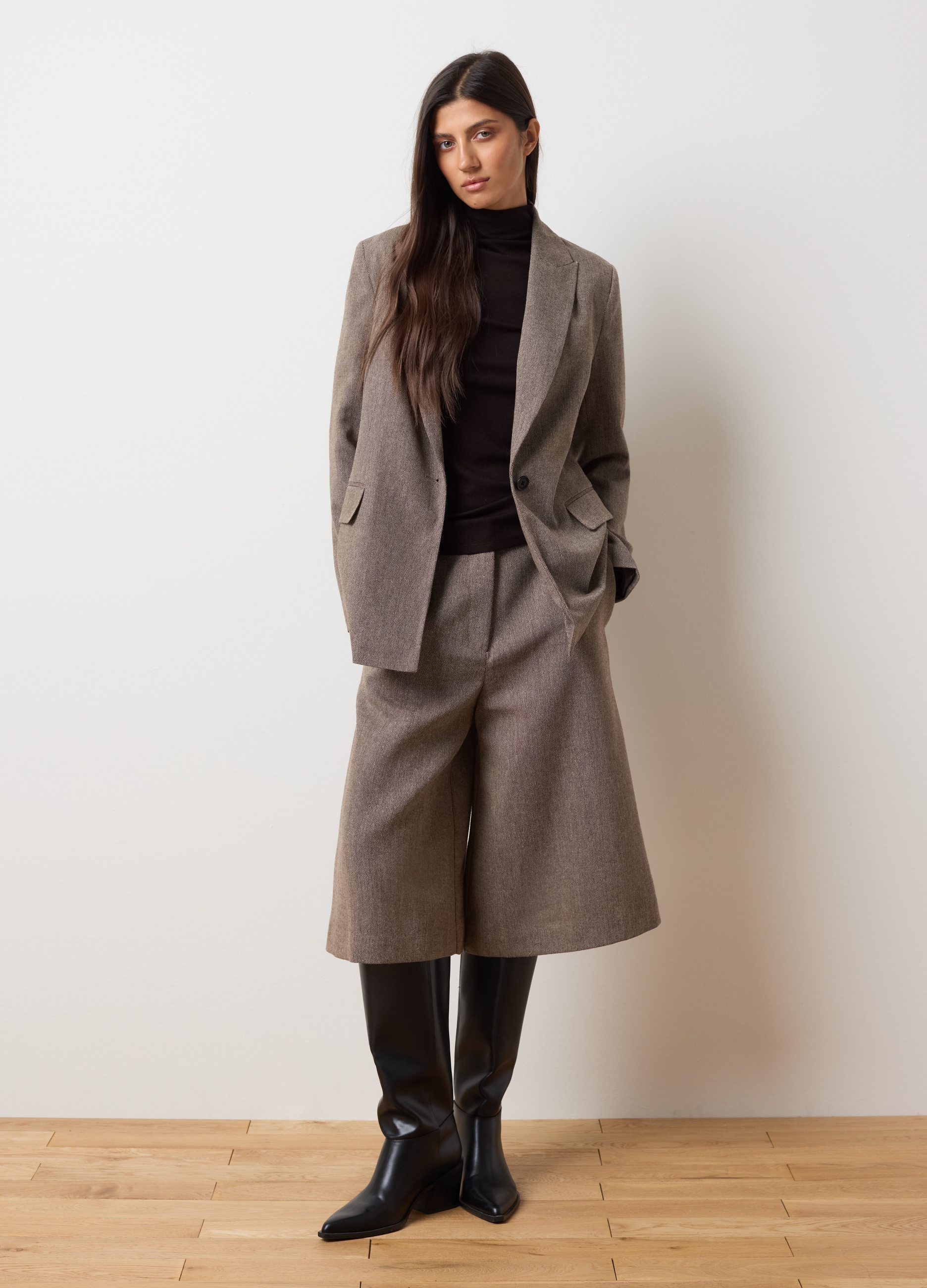 LES COPAINS, Falda Marrón De Mezcla De Lana Tweed, Mujer, Marrón crudo, Talla: 38