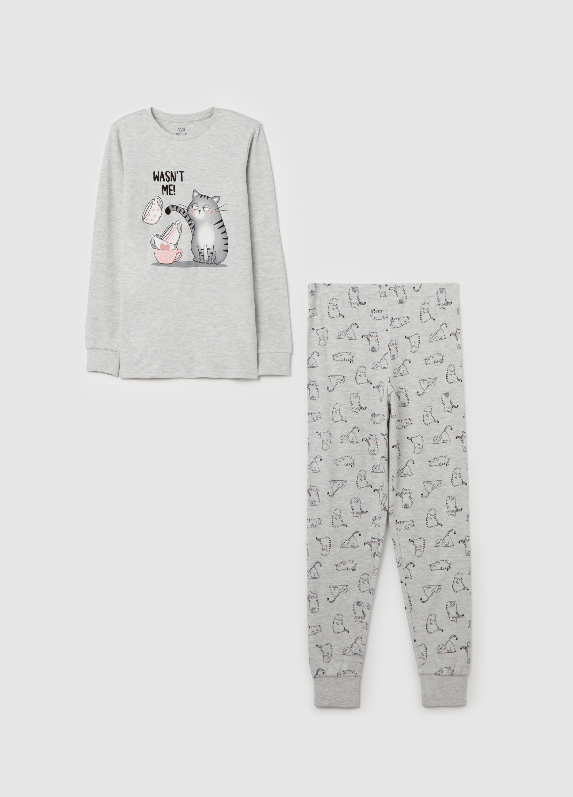 OVS KIDS, Pigiama In Cotone Bio "wasn't Me", Bambina, Grigio, Taglia: 10-11