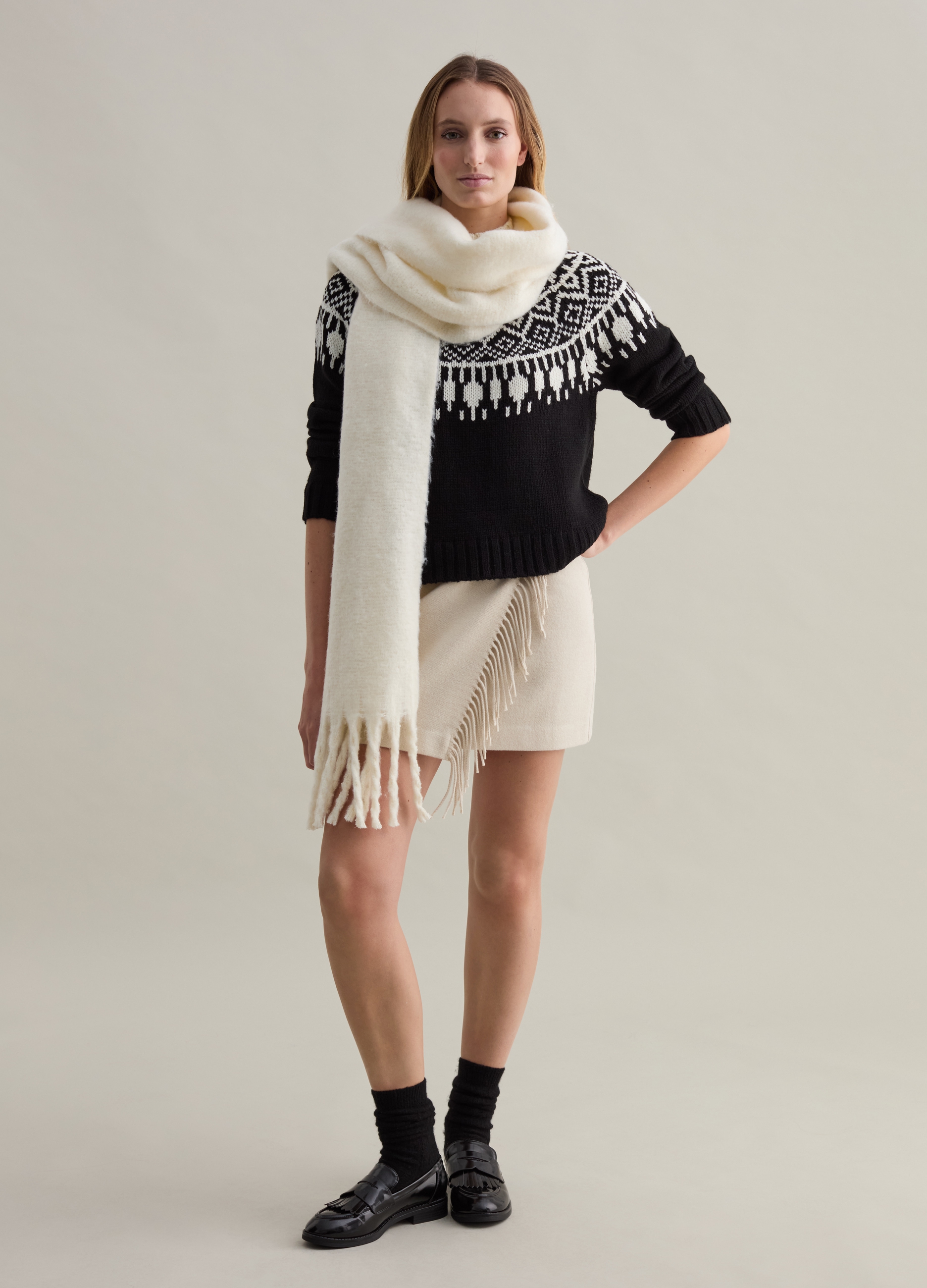 PIOMBO, Minigonna A Portafoglio Con Frange, Donna, Bianco, Taglia: 48