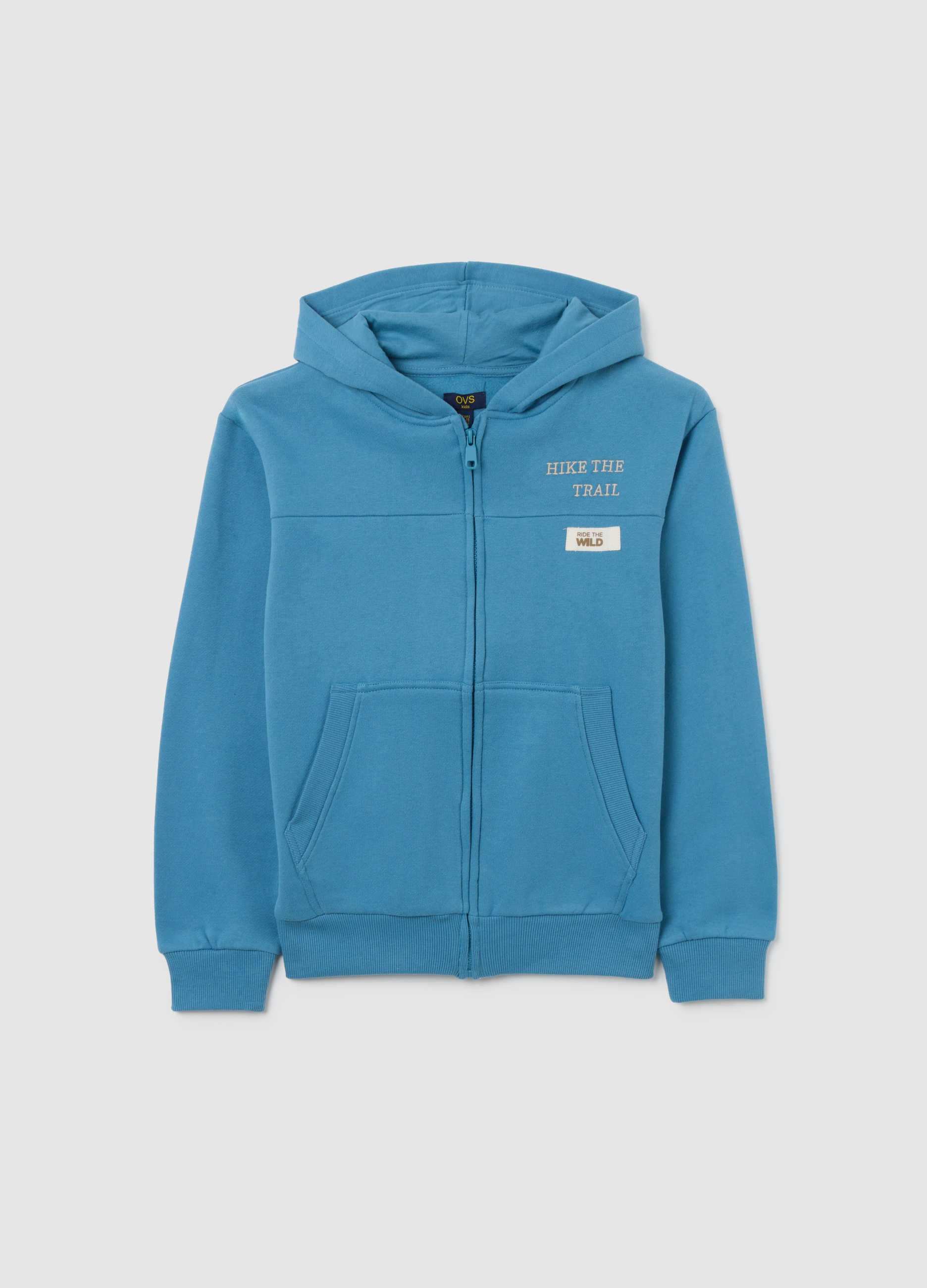 OVS KIDS, Sudadera Azul Para Niño En Algodón Puro Ajuste Regular Con Cremallera, Niño, Azul suave, Talla: 14-15