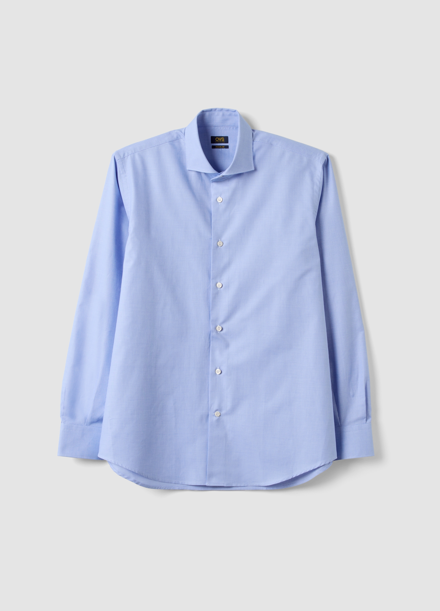 OVS, Camicia Azzurra In Puro Compact Cotton Con Collo Francese Regular Fit, Uomo, Azzurro, Taglia: 45