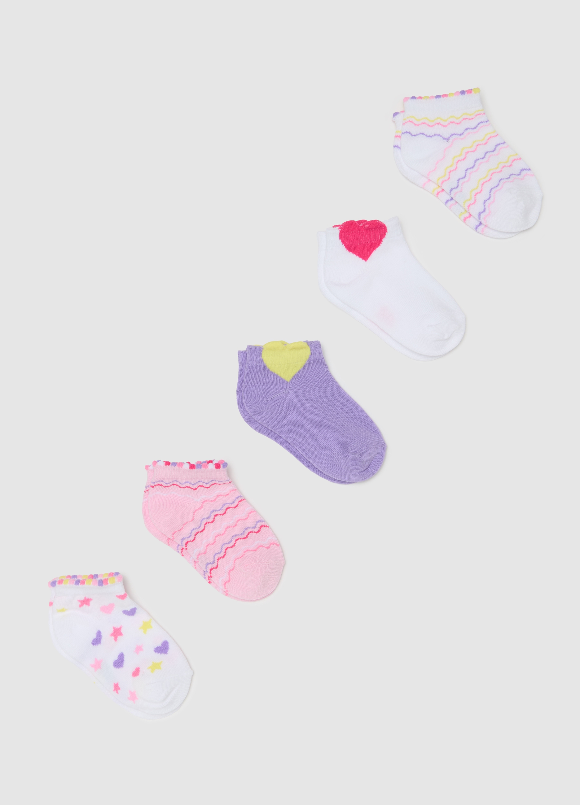 OVS, Set Cinque Pariscarpa Stretch Righe E Fiori, Bambina, Bianco, Taglia: 25/27