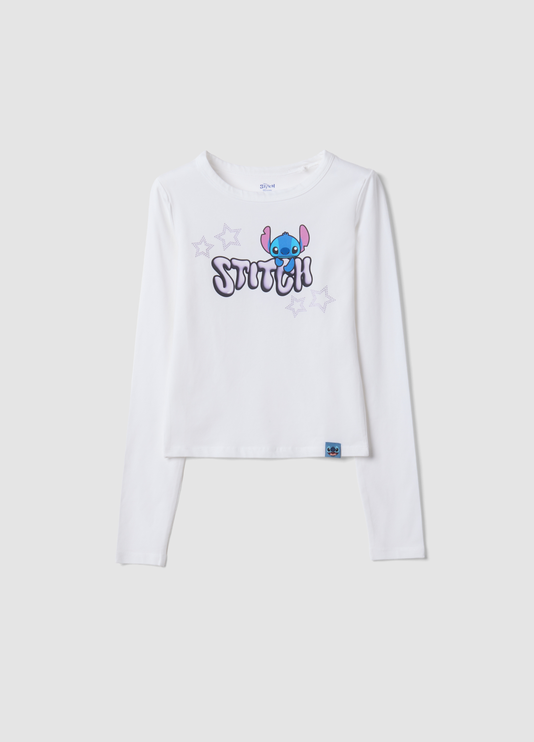 DISNEY, T-shirt Bianca In Cotone Elasticizzato Con Stampa Lilo & Stitch, Bambina, Bianco, Taglia: 12-13