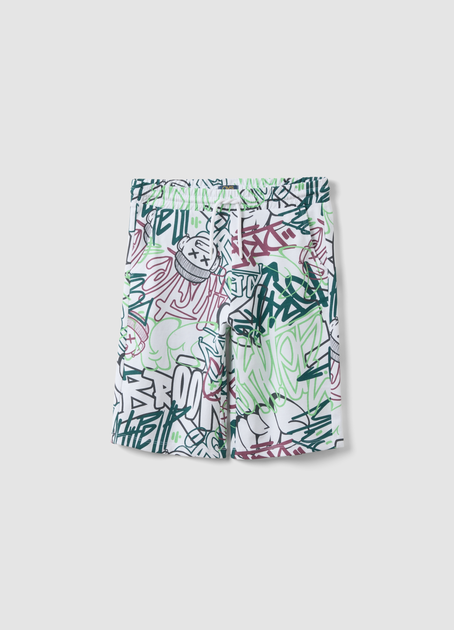 OVS KIDS, Shorts Multicolor De Algodón Puro Para Chicos, Ajuste Regular, Niño, Blanco/verde, Talla: 11-12