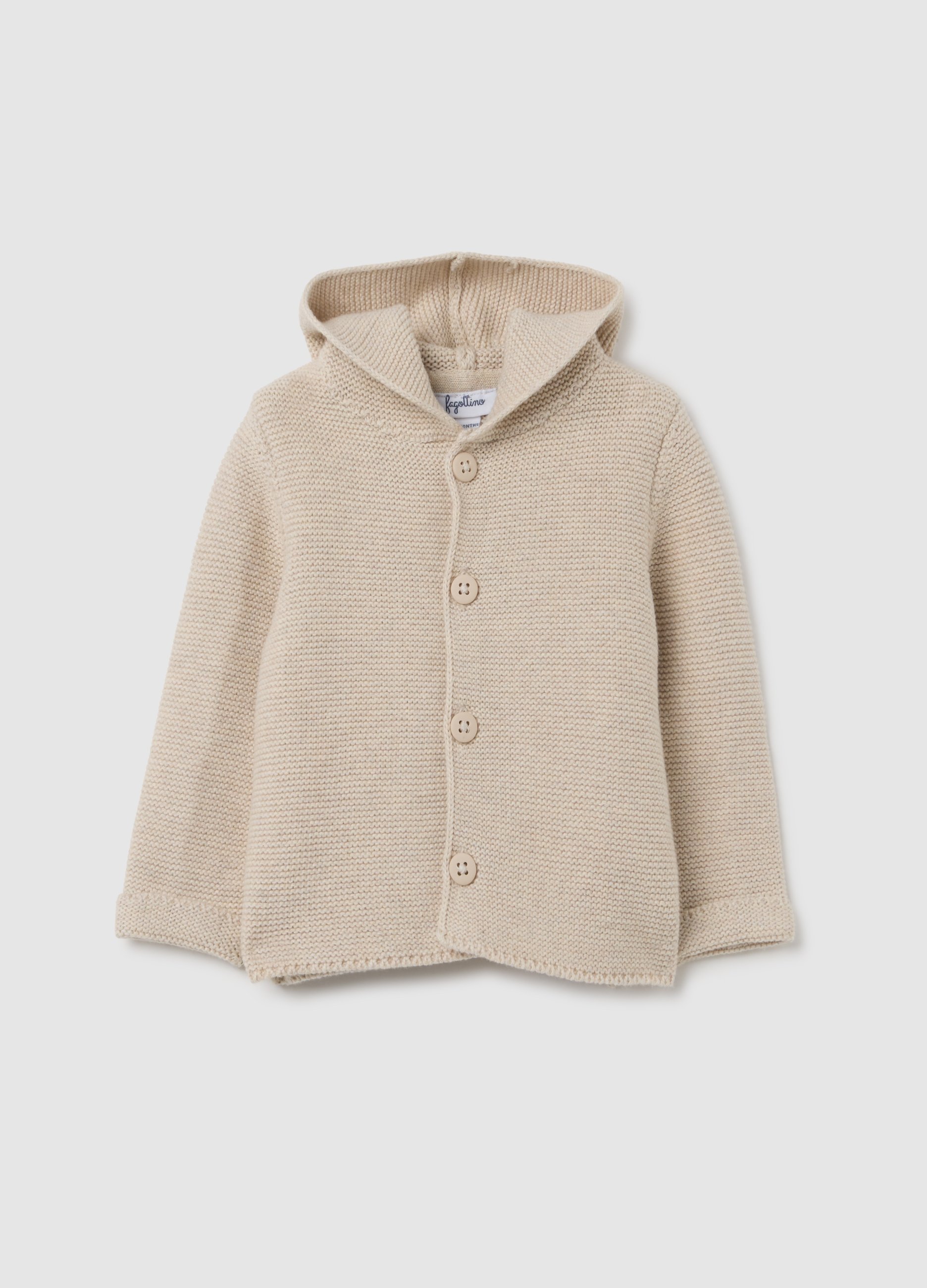 Cardigan Da Neonato In Puro Cotone Beige Regular Fit, Unisex, Beige Jaspeado, Talla: 3-6