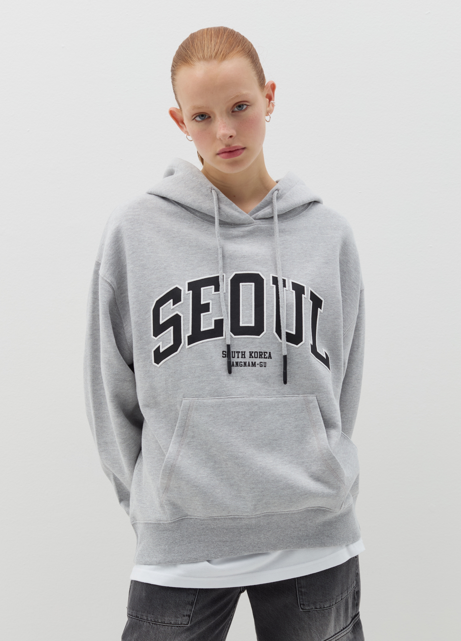 B.ANGEL, Felpa Over Con Cappuccio E Ricamo, Donna, Grigio, Taglia: XS