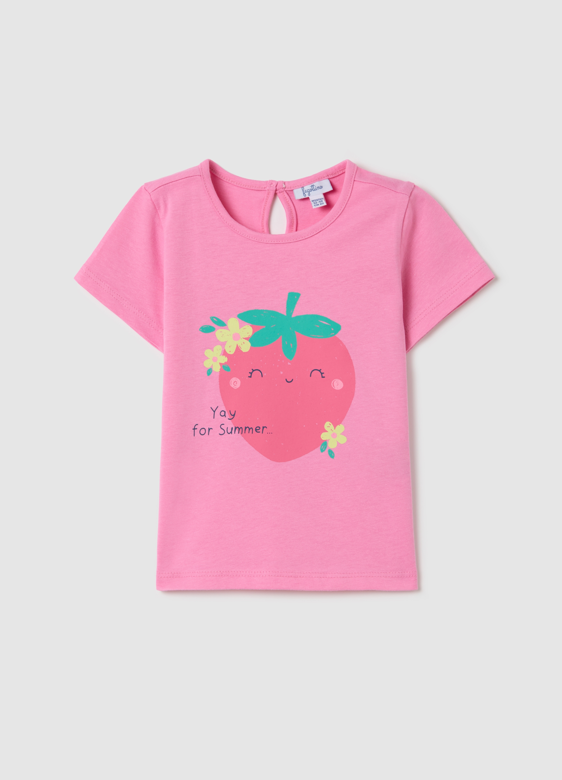 FAGOTTINO, Camiseta De Algodón Con Estampado Fresa, Niña, Rosa pastel, Talla: 12-18