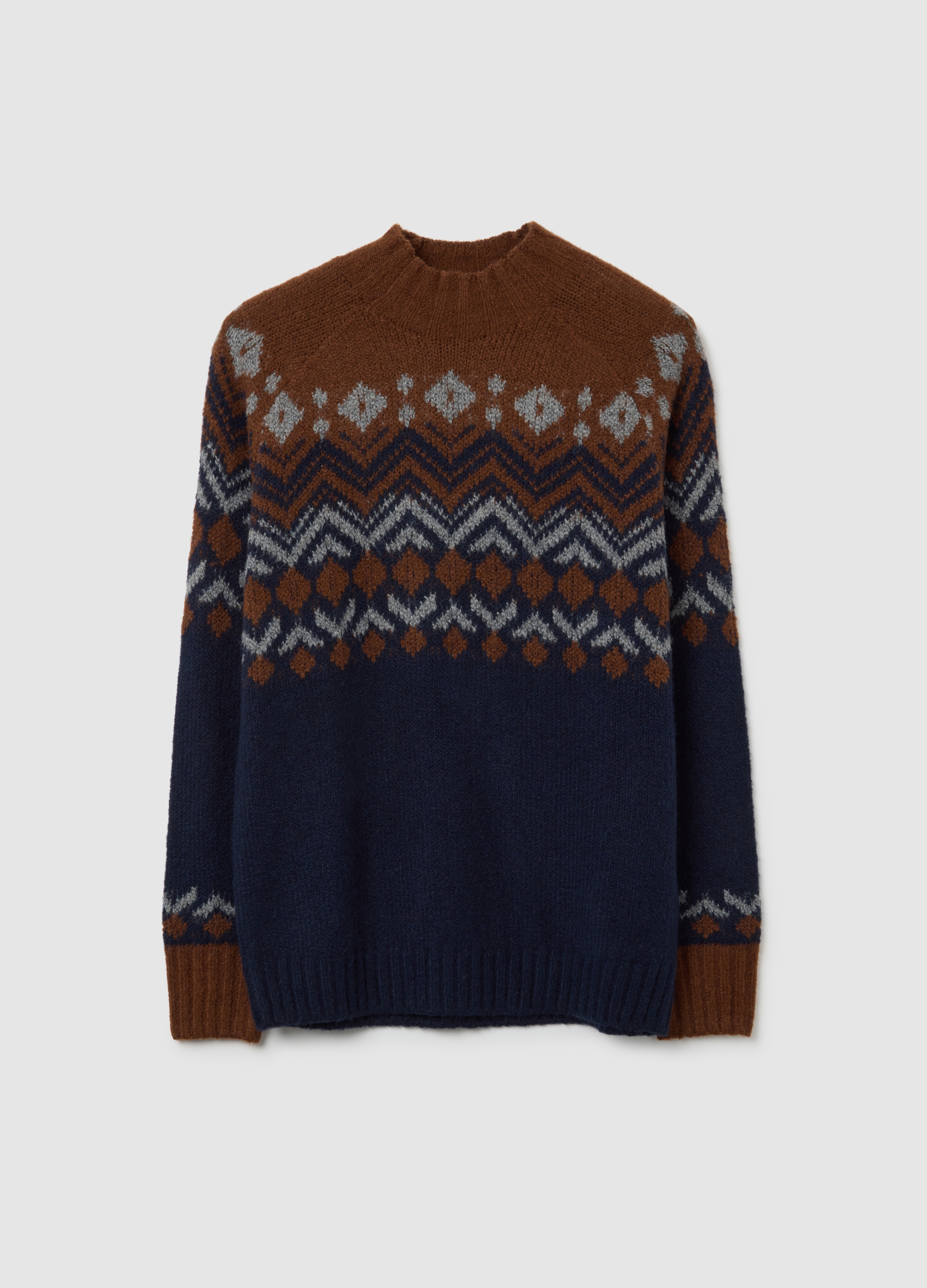 PIOMBO, Jersey Multicolor De Ajuste Regular Con Patrón Jacquard, Hombre, Azul/marrón, Talla: M