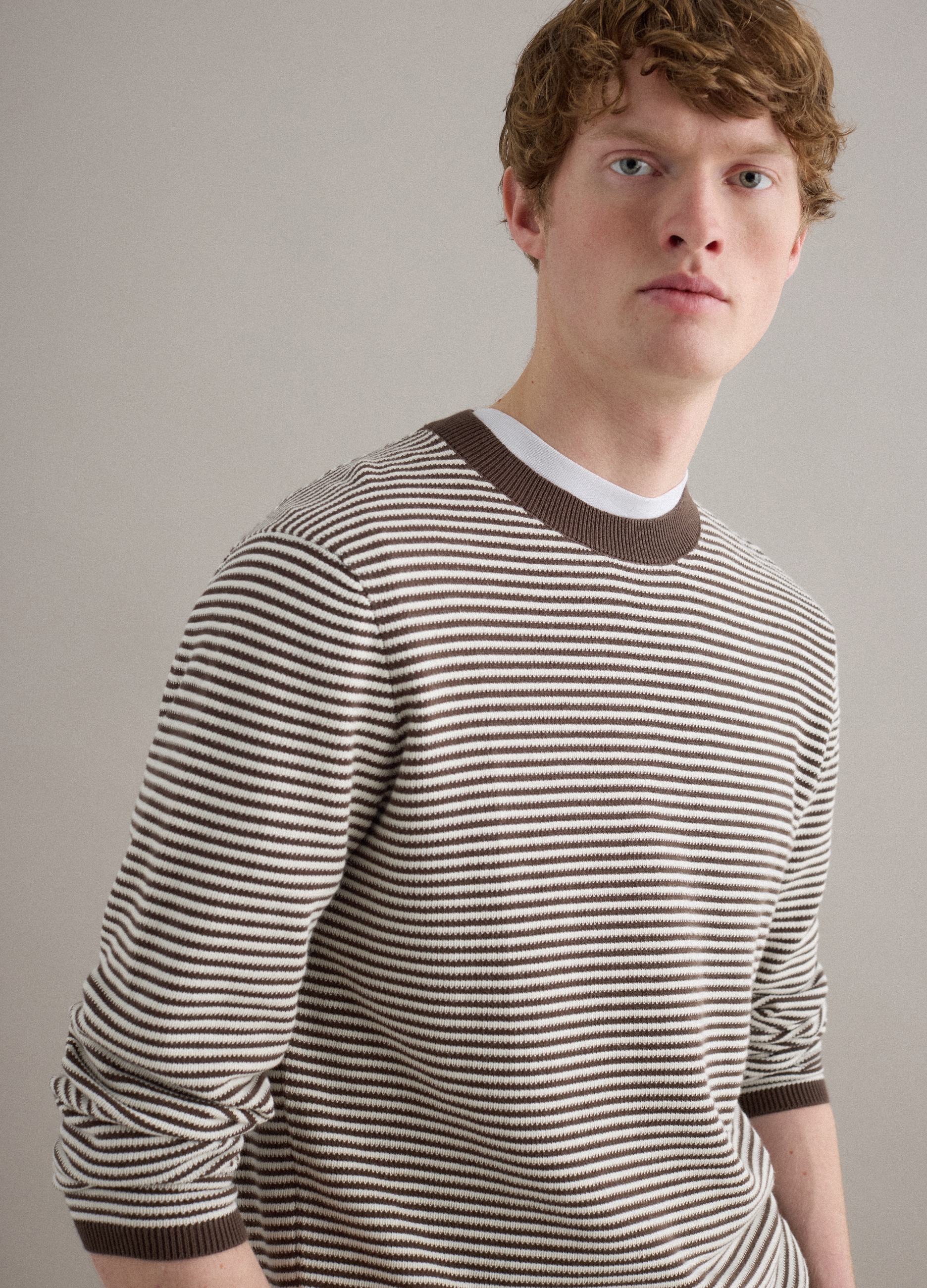 PIOMBO, Jersey De Rayas Multicolor De Algodón Puro Regular Fit, Hombre, Marrón beige, Talla: M