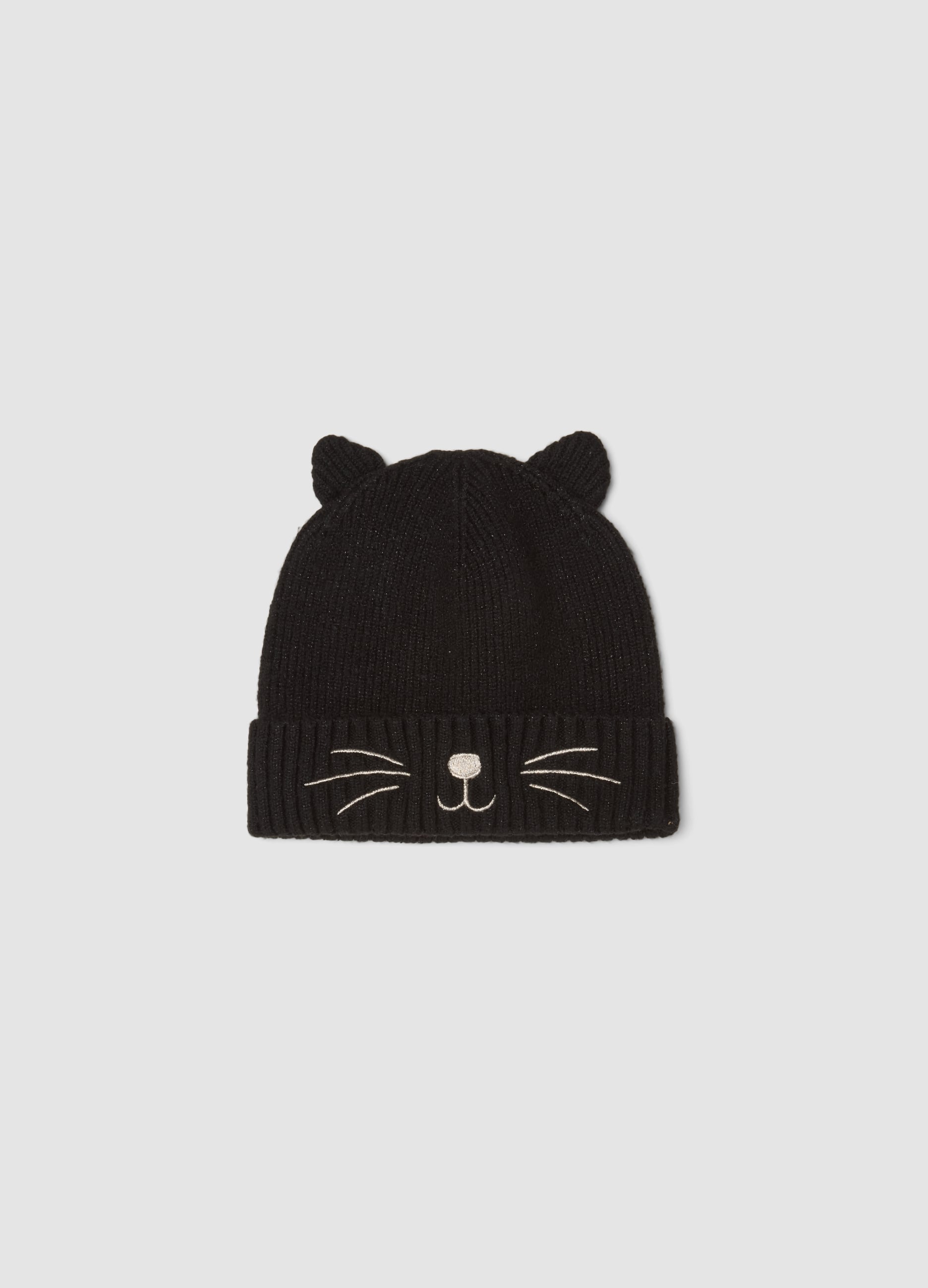 OVS KIDS, Cappello Nero In Tessuto Elasticizzato Con Orecchie, Bambina, Nero, Taglia: 56