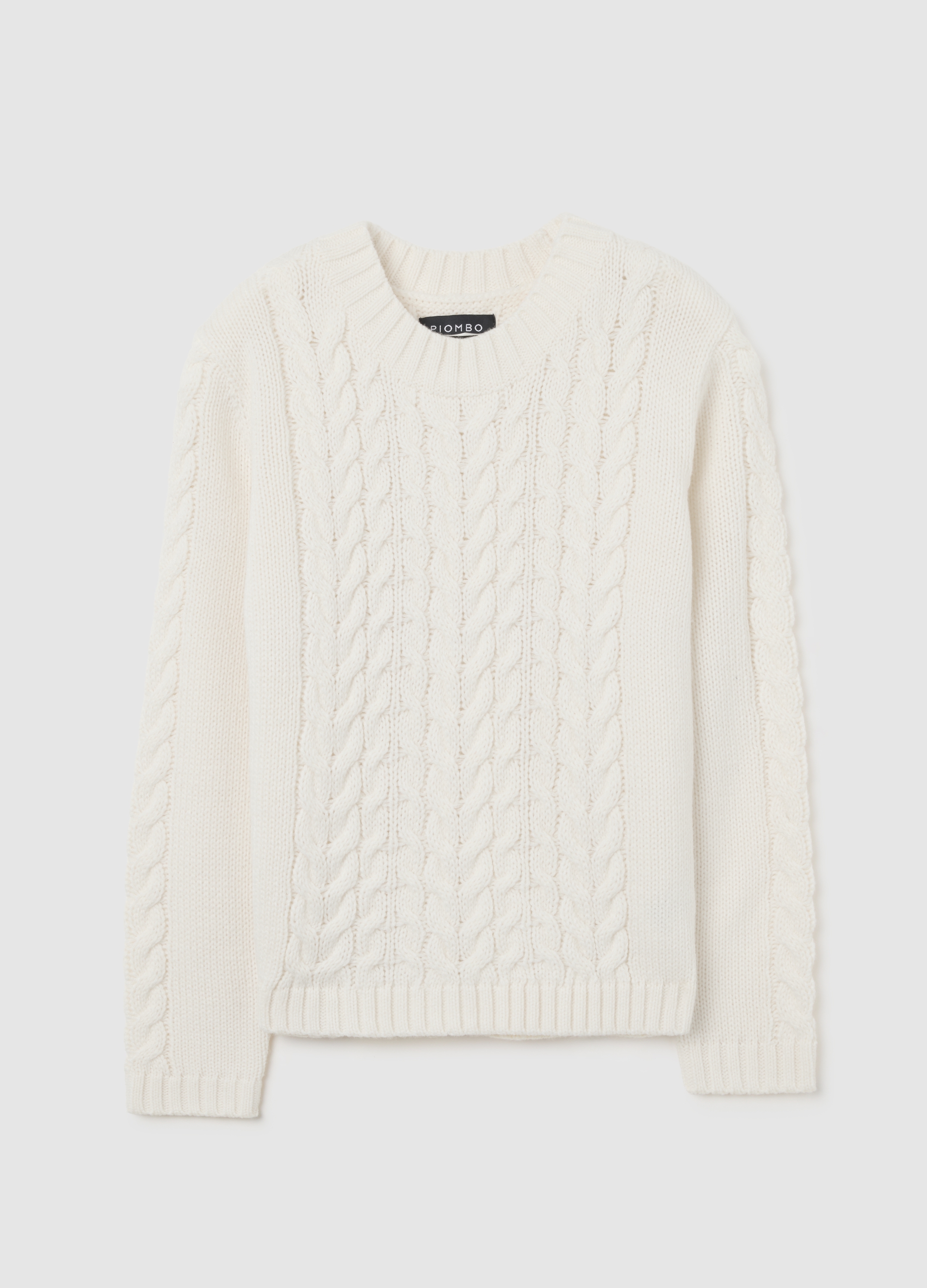 Piombo Contemporary, Maglione Bianco Regular Fit Con Lavorazione A Treccia, Mujer, Blanco suave, Talla: 38