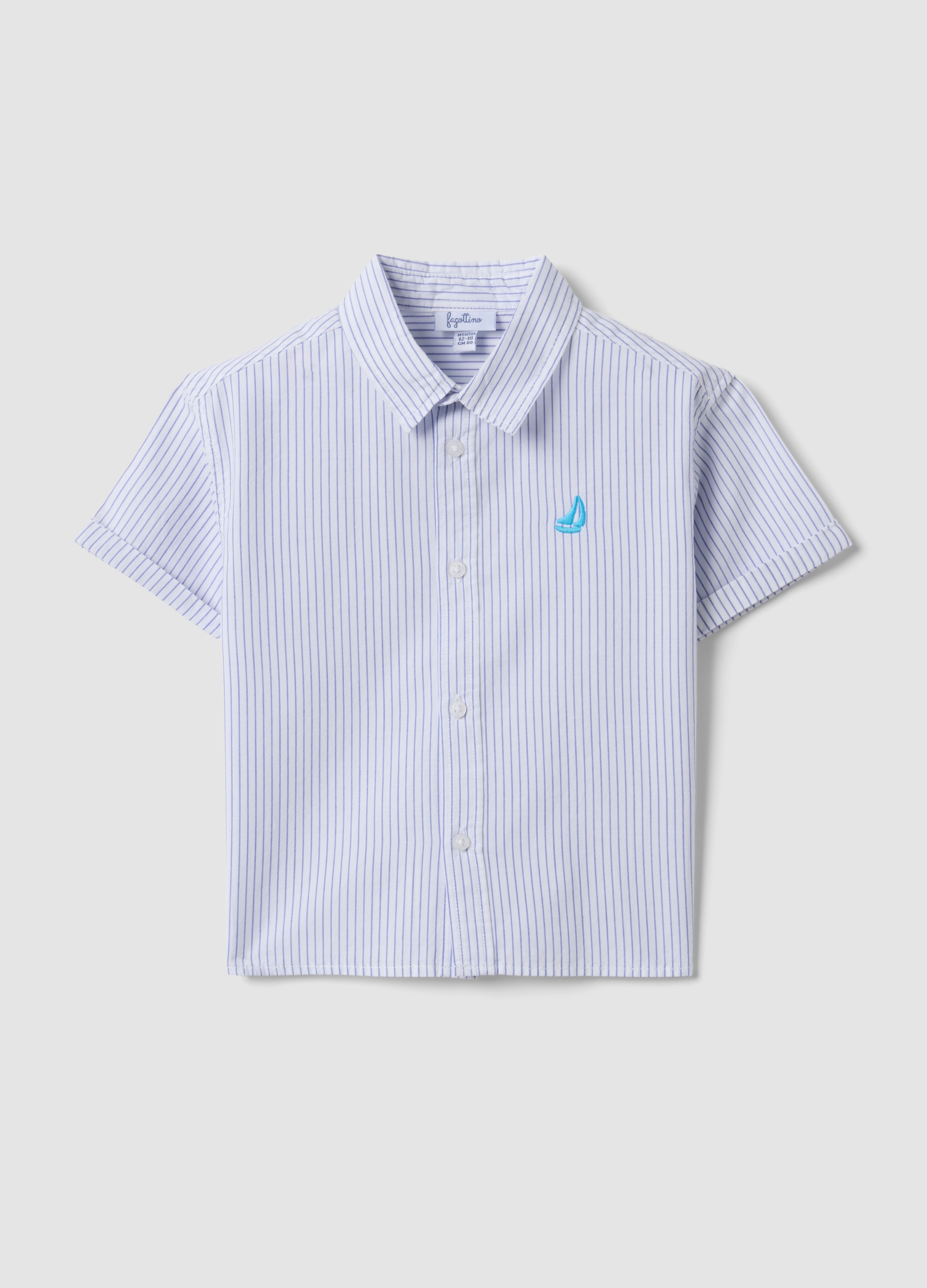 Fagottino, Blau Gestreiftes Hemd Aus Reiner Baumwolle Mit Stickerei Für Jungen, Regular Fit, Junge, Azzurro, Größe, 30-36