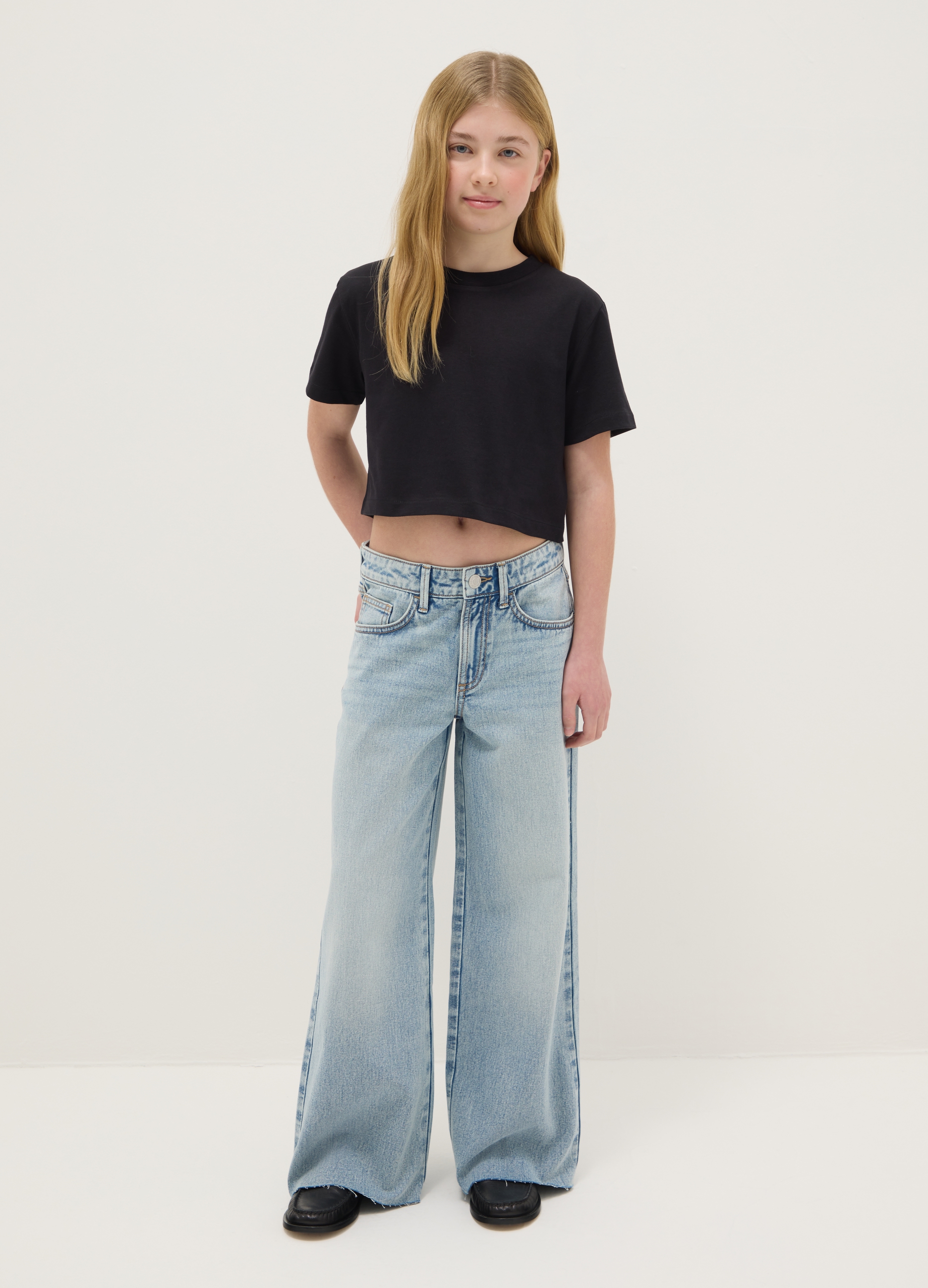 REPUBLIC OF DENIM, Vaqueros De Algodón Puro Azul Celeste Para Niña, Pierna Ancha, Niña, Azul claro, Talla: 14-15