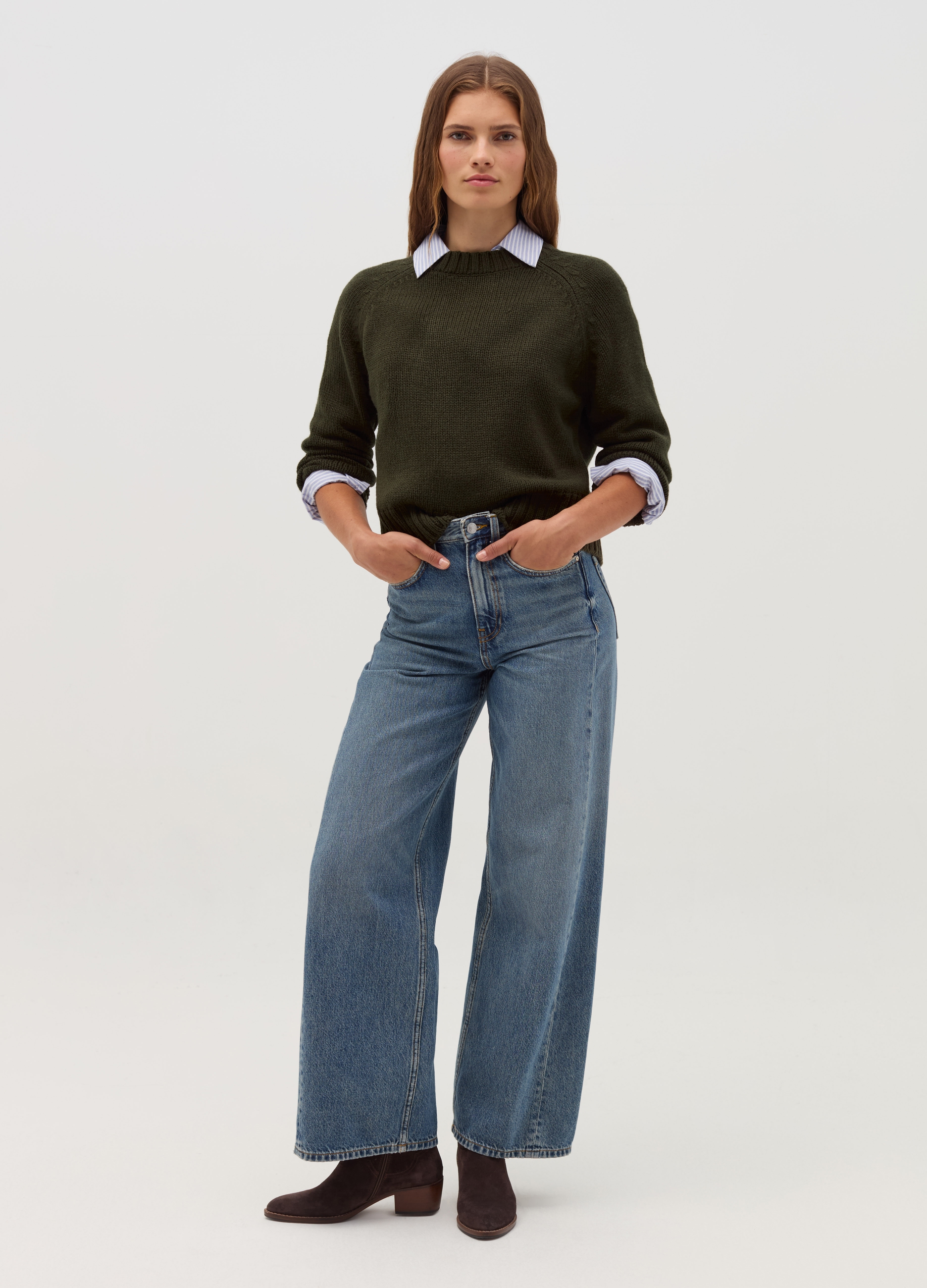 Jersey Con Manga Raglán, Mujer, Verde militar, Talla: 34