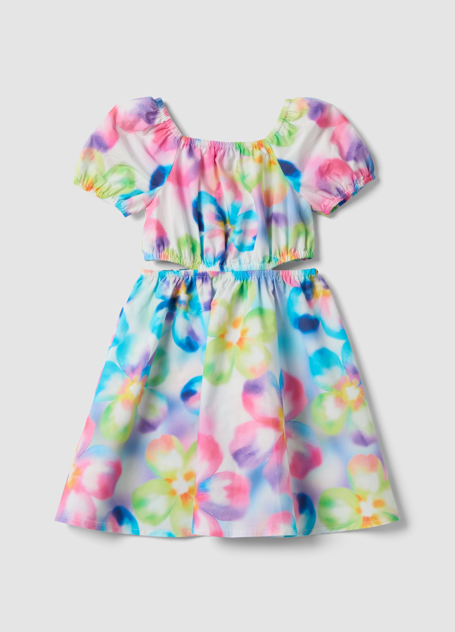 OVS KIDS, Vestido Multicolor De Puro Algodón Con Flores, Corte Regular, Niña, Blanco/azul, Talla: 5-6