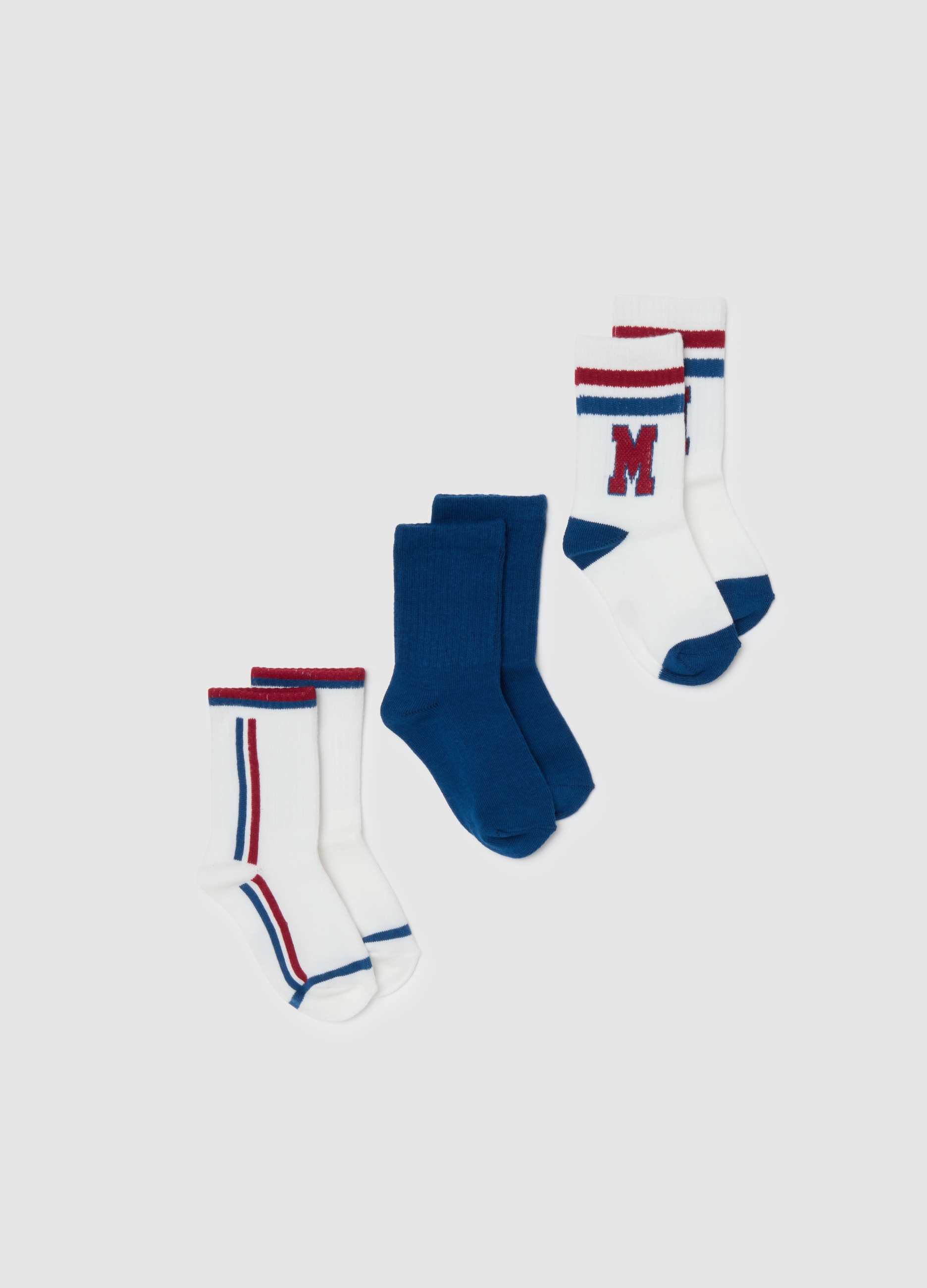 OVS, Kurze Weiße Socken Für Kinder, Junge, Weiß/Blau/Rot, Größe: 25/27