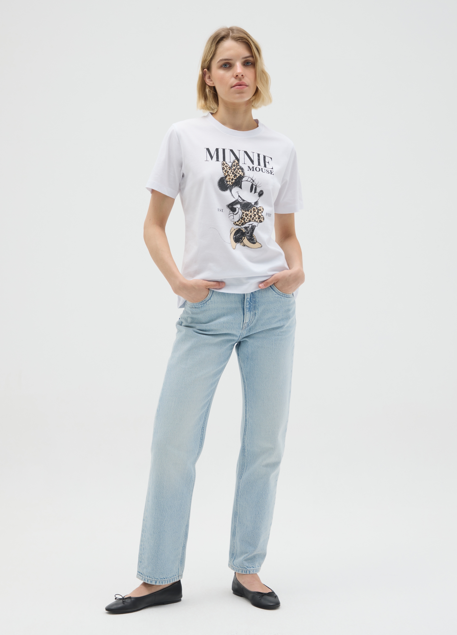 OVS , T-shirt In Puro Cotone Bianca Regular Fit Con Stampa Minnie, Donna, Bianco, Taglia: S