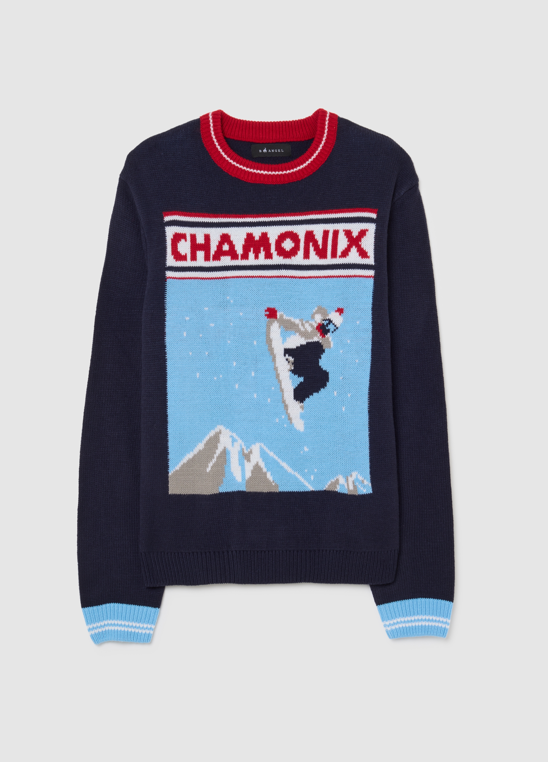 B.ANGEL, Maglione Multicolor Regular Fit Con Stampa, Hombre, Blanco/azul/rojo, Talla: L