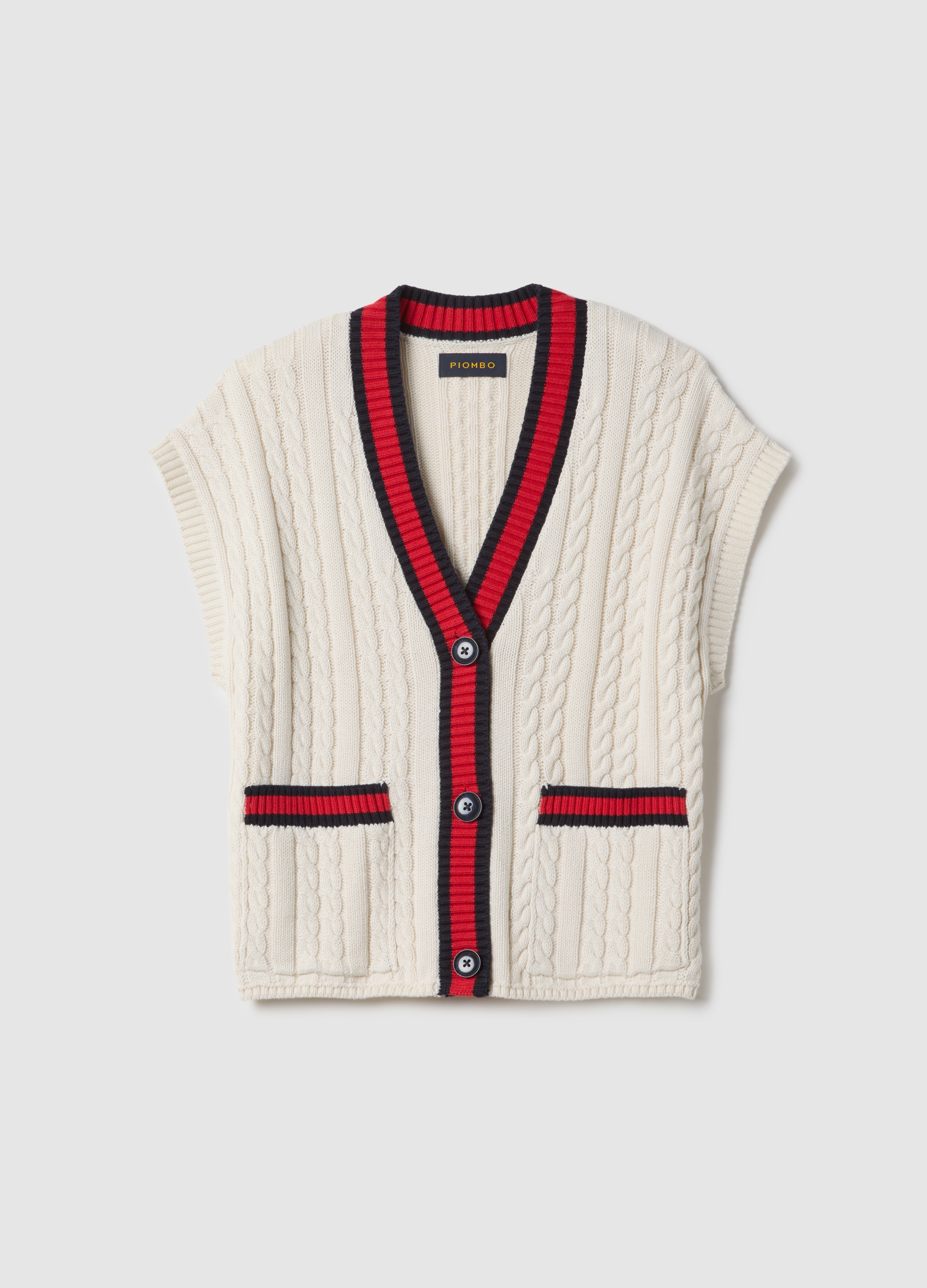 PIOMBO, Gilet Multicolor In Puro Cotone Over Fit Con Scollo Deep V, Donna, Multicolor, Taglia: M