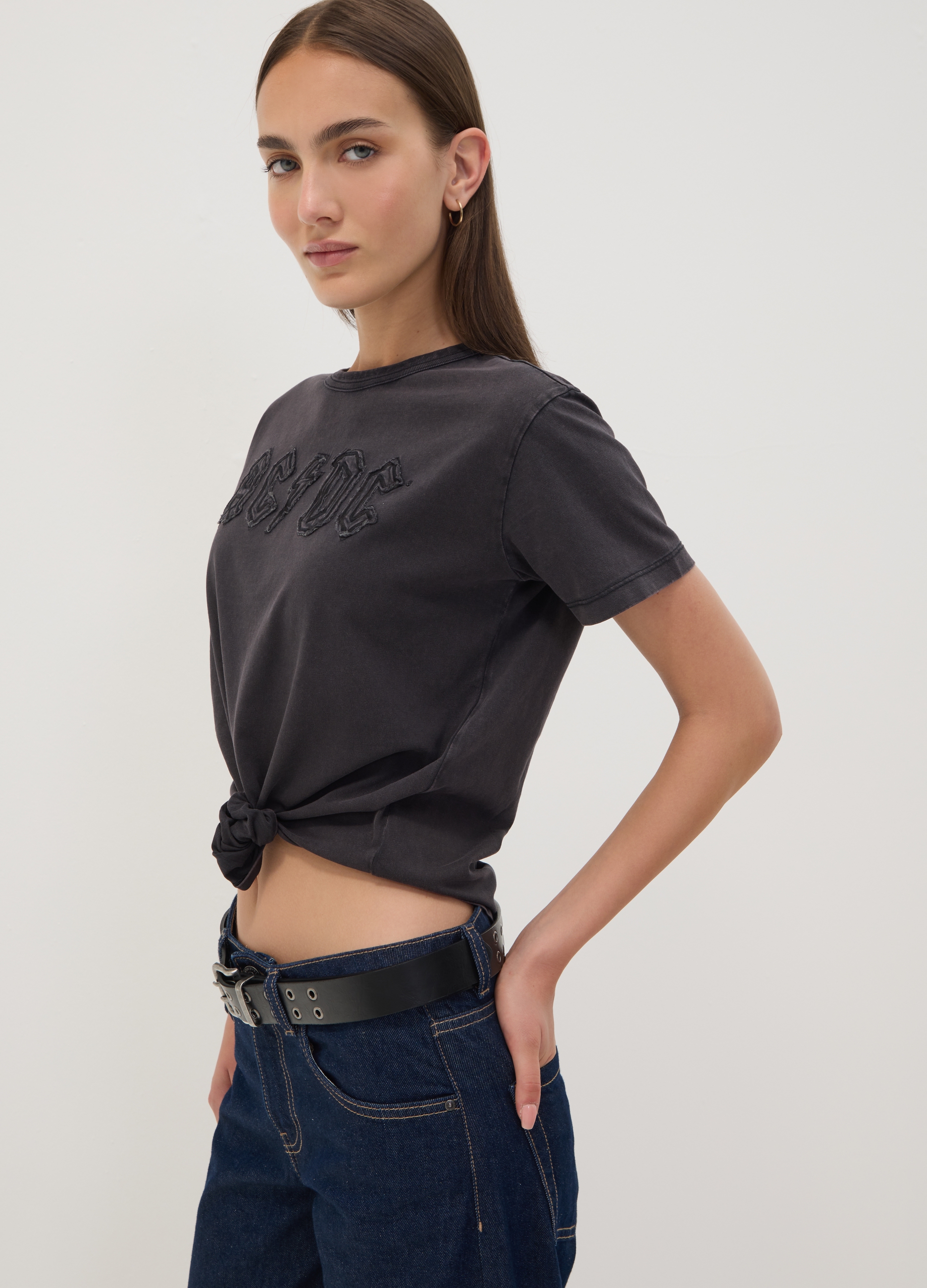 OVS, T-shirt Grigia In Puro Cotone Regular Fit Con Stampa Degli Ac/dc, Unisex, Grigio, Taglia: XS