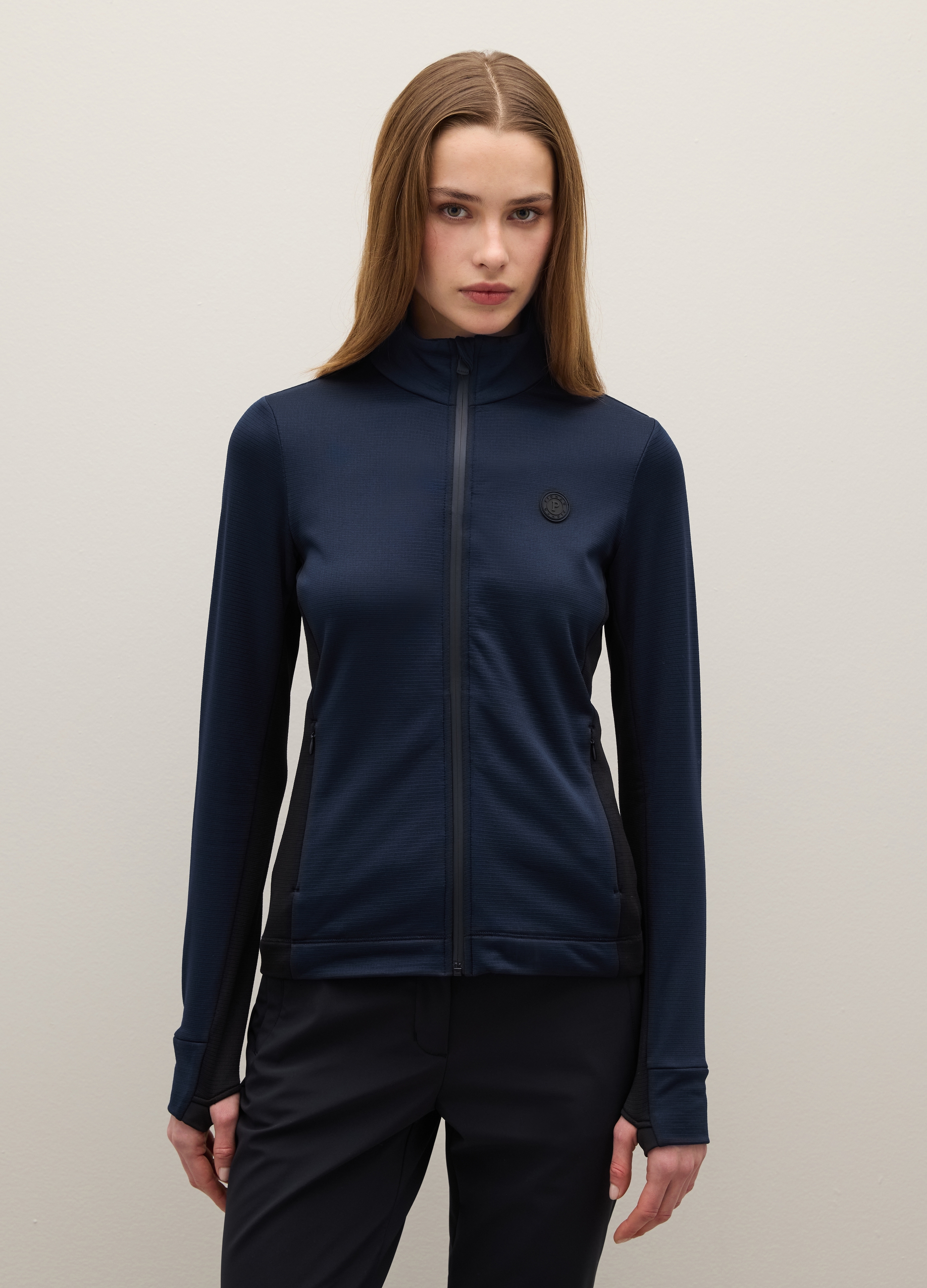 PIOMBO, Felpa Sportiva Blu A Collo Alto Con Zip Vestibilità Fitted, Donna, Blu, Taglia: M