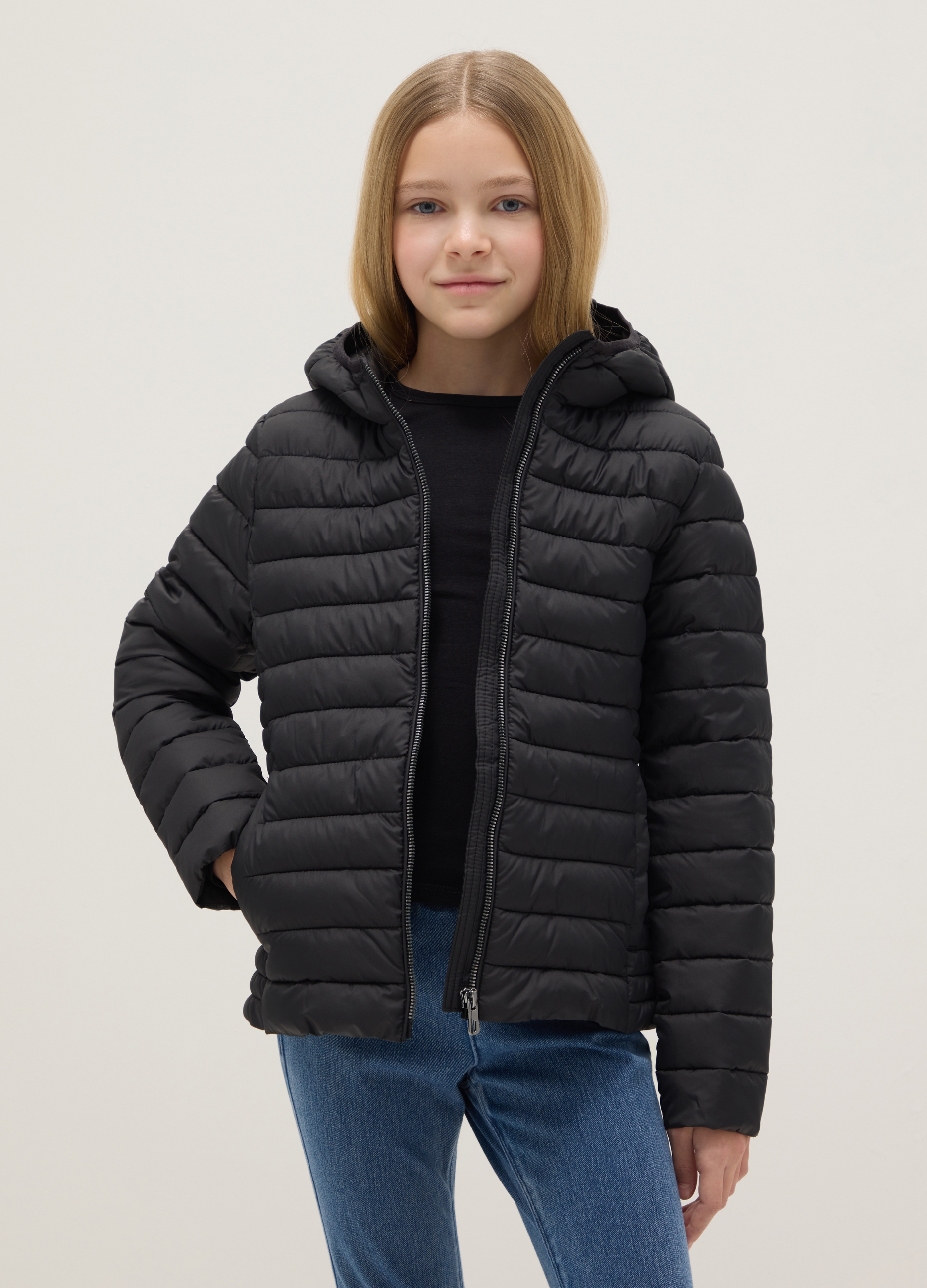 OVS KIDS, Giacca Imbottita Nera Da Ragazza Regular Fit Con Cappuccio, Bambina, Nero, Taglia: 10-11