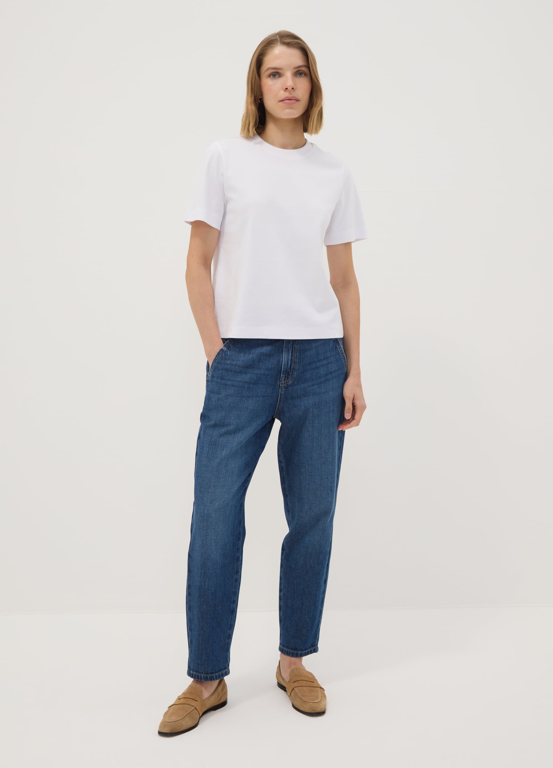 REPUBLIC OF DENIM, Jeans Denim Blu Baggy Fit In Puro Cotone Con Vita Paper Bag, Donna, Blu, Taglia: XS