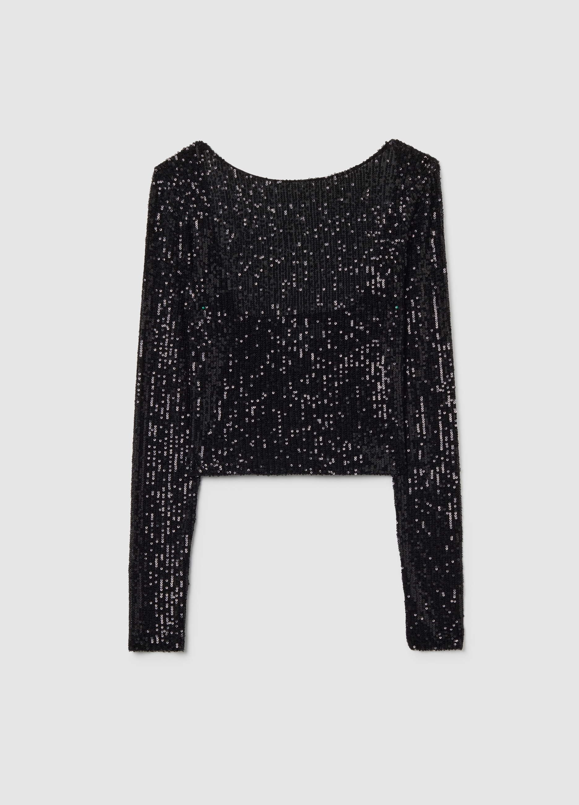 B.ANGEL, T-shirt Nera A Maniche Lunghe Con Paillettes, Mujer, Gunmetal, Talla: M