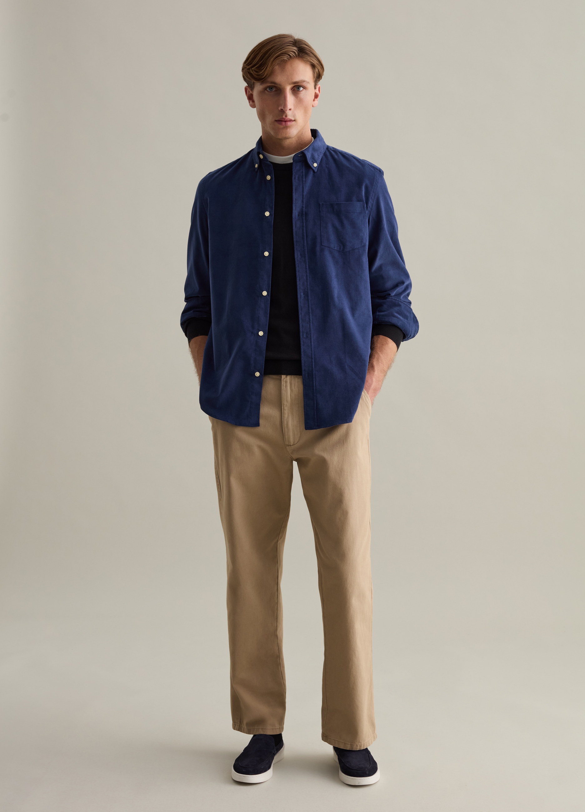 PIOMBO, Camicia In Corduroy Colletto Button-down, Uomo, Blu, Taglia: M