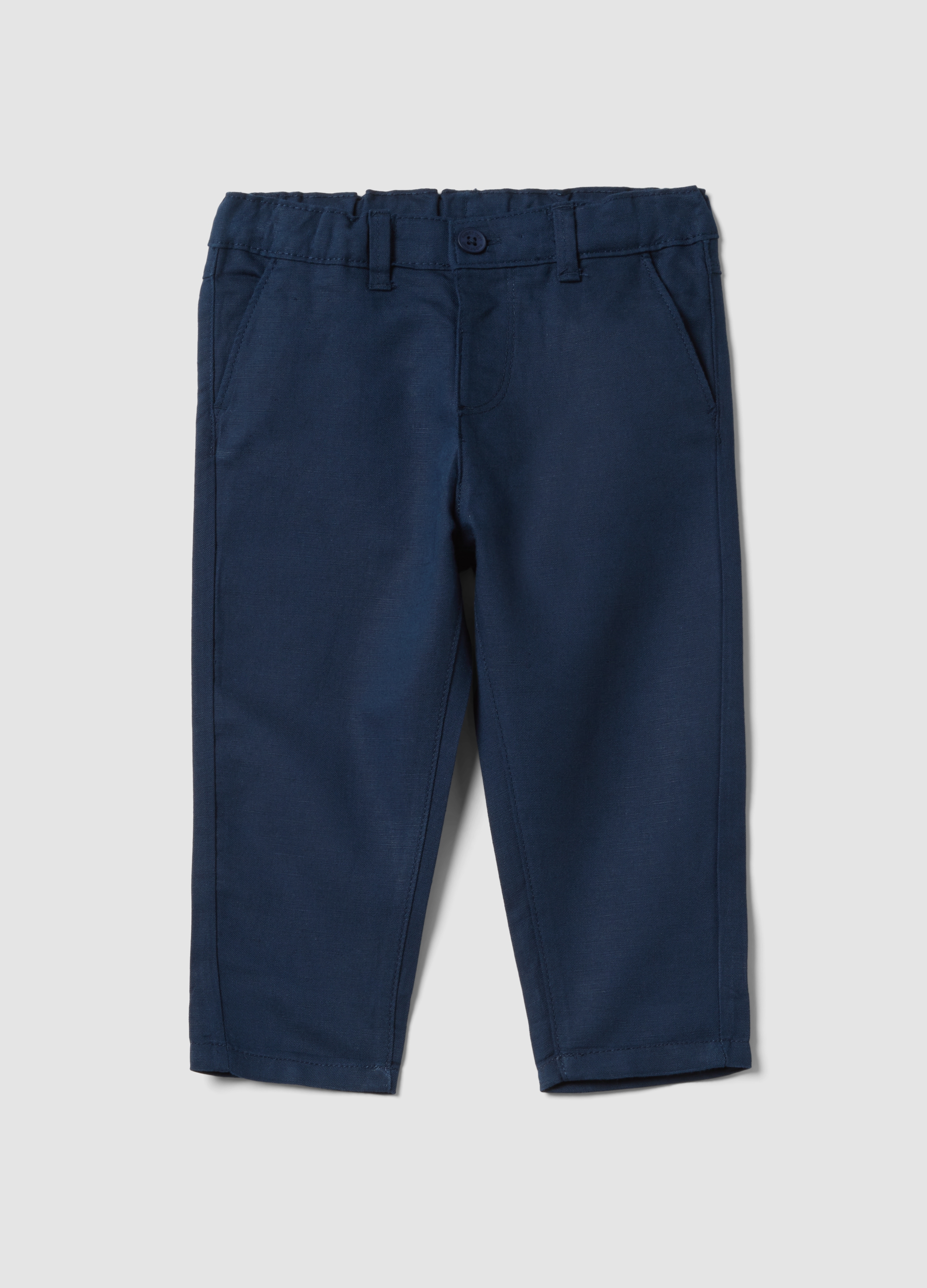 FAGOTTINO, Pantalones Chino De Niño Azul En Mezcla De Lino Y Algodón, Ajuste Regular, Niño, Azul oscuro, Talla: 30-36