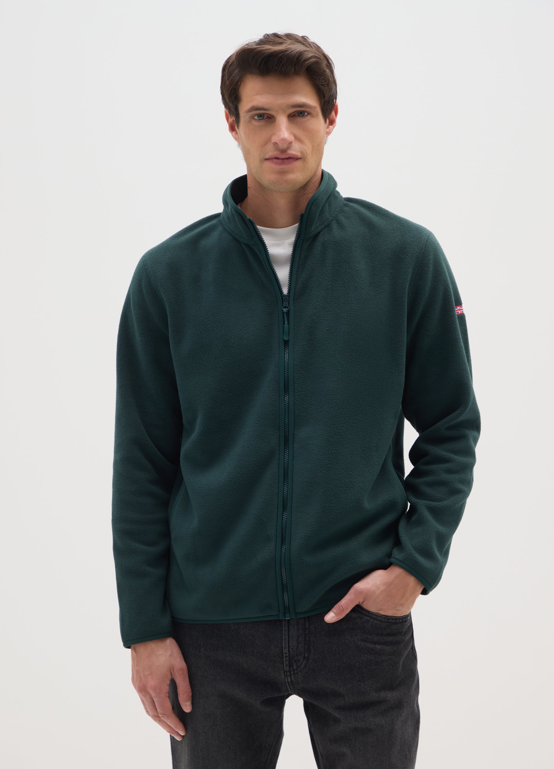 Sudadera De Forro Polar Verde Ajuste Regular Con Cremallera, Hombre, Verde claro, Talla: L