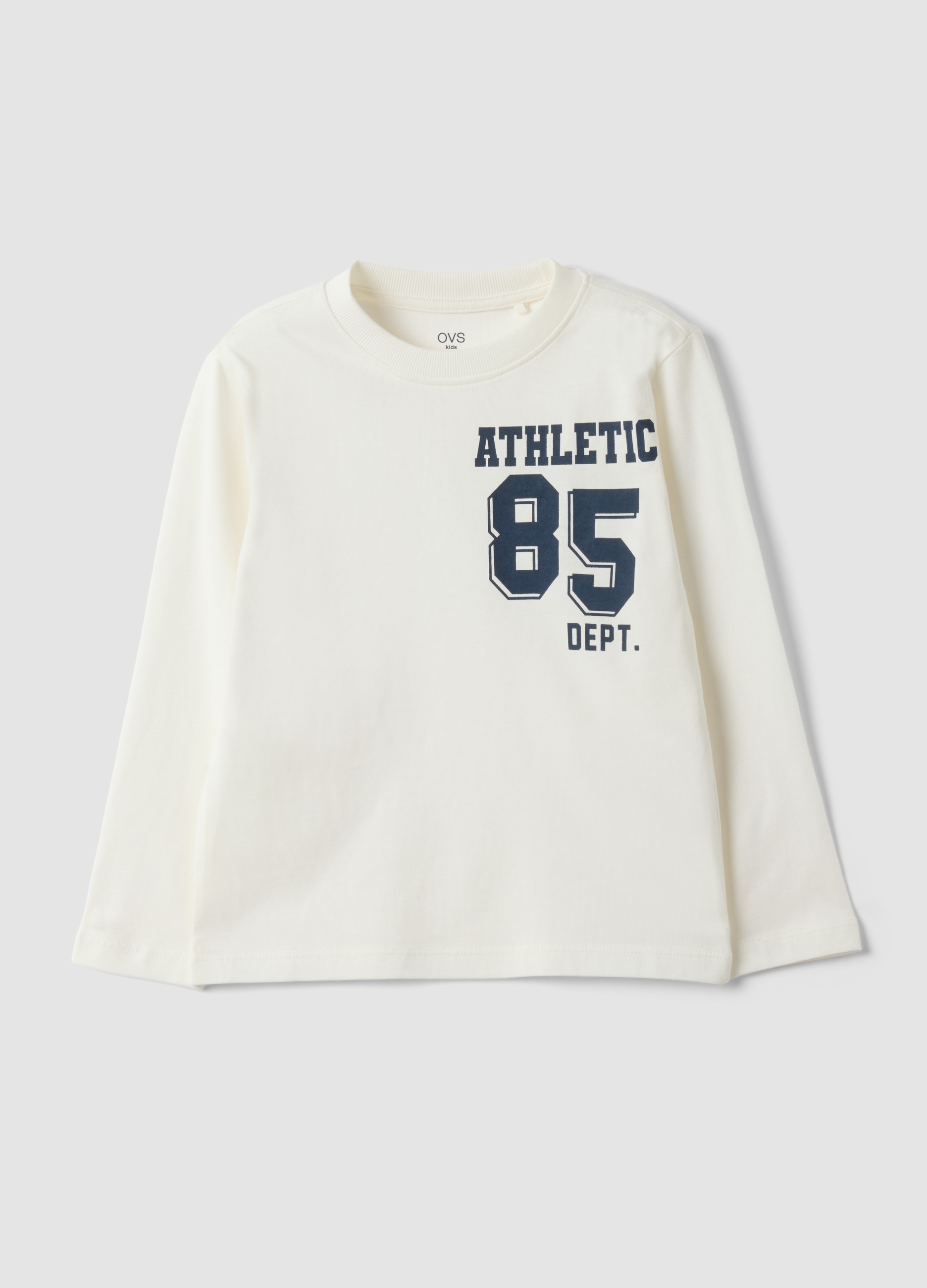 OVS KIDS, T-shirt Bianca In Puro Cotone Organico Con Stampa College Per Bambino, Bianco, Taglia: 6-7