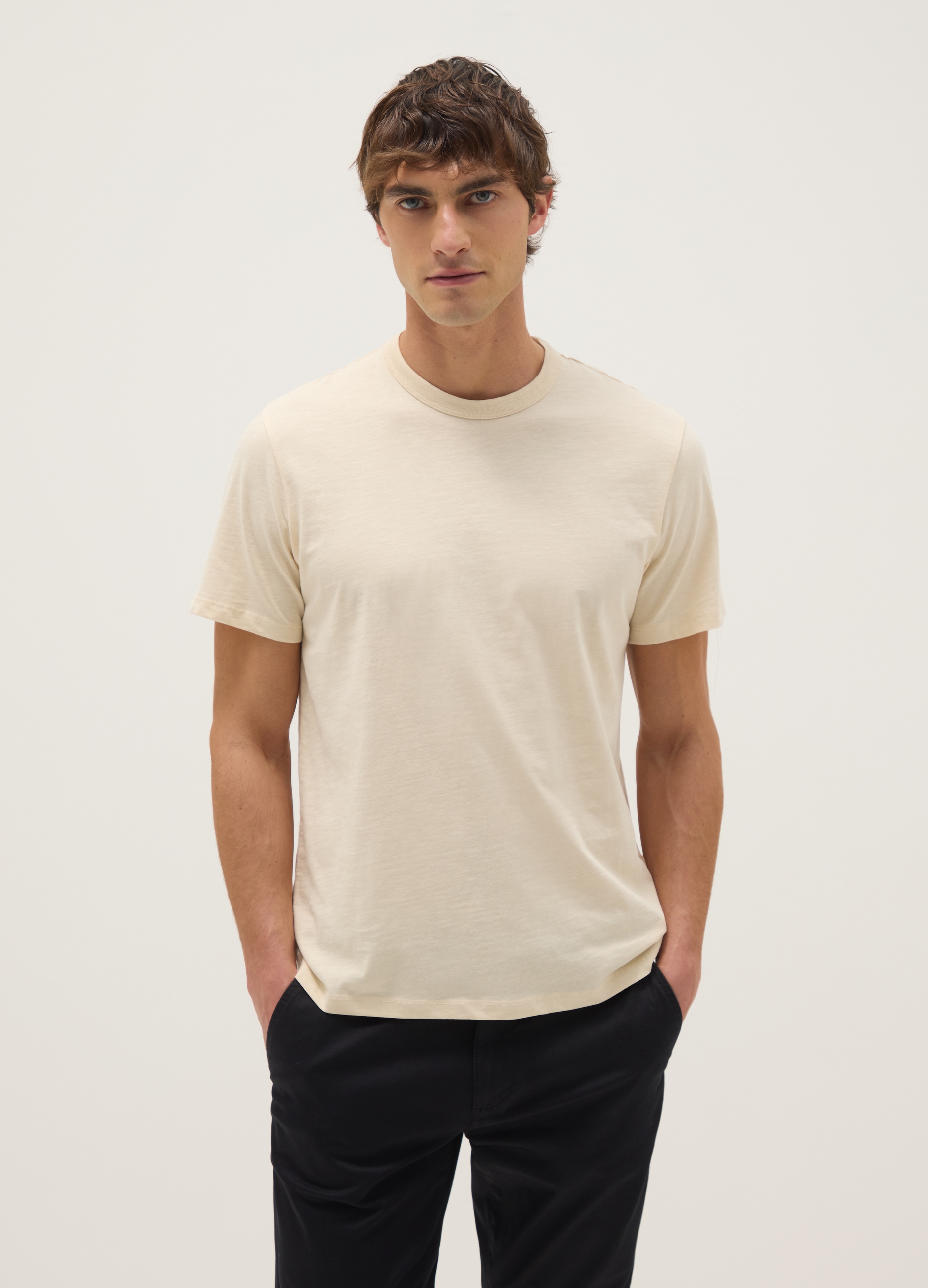 T-shirt A Maniche Corte In Puro Cotone Beige Regular Fit, Hombre, Beige Claro, Talla: XL