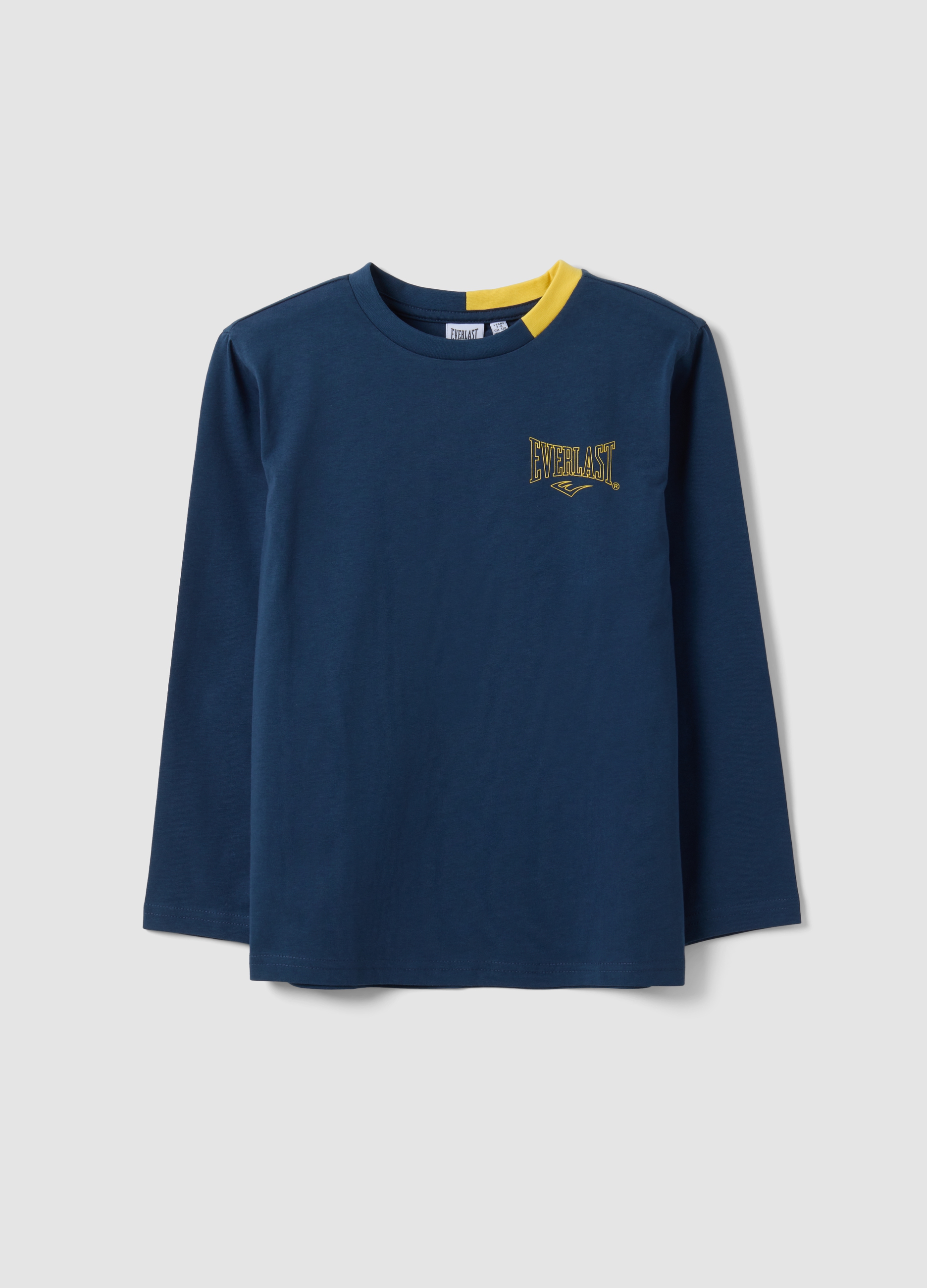 EVERLAST, T-shirt Blu In Puro Cotone A Maniche Lunghe Con Stampa Sul Petto Per Bambino, Blu, Taglia: 7-8