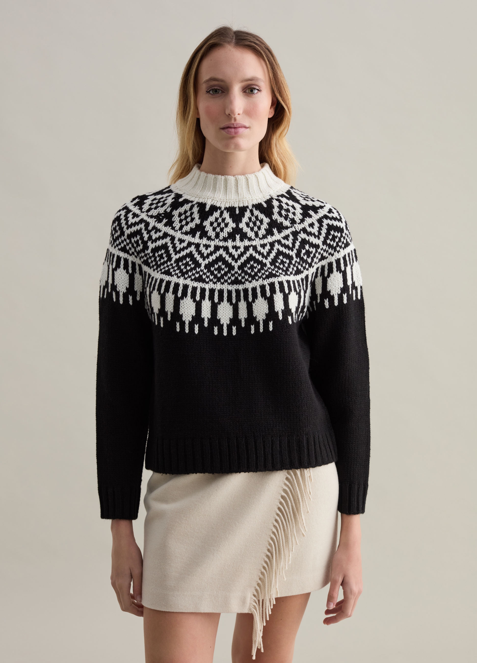 PIOMBO, Pullover Mock Neck Con Disegno Norvegese, Donna, Multicolor, Taglia: S