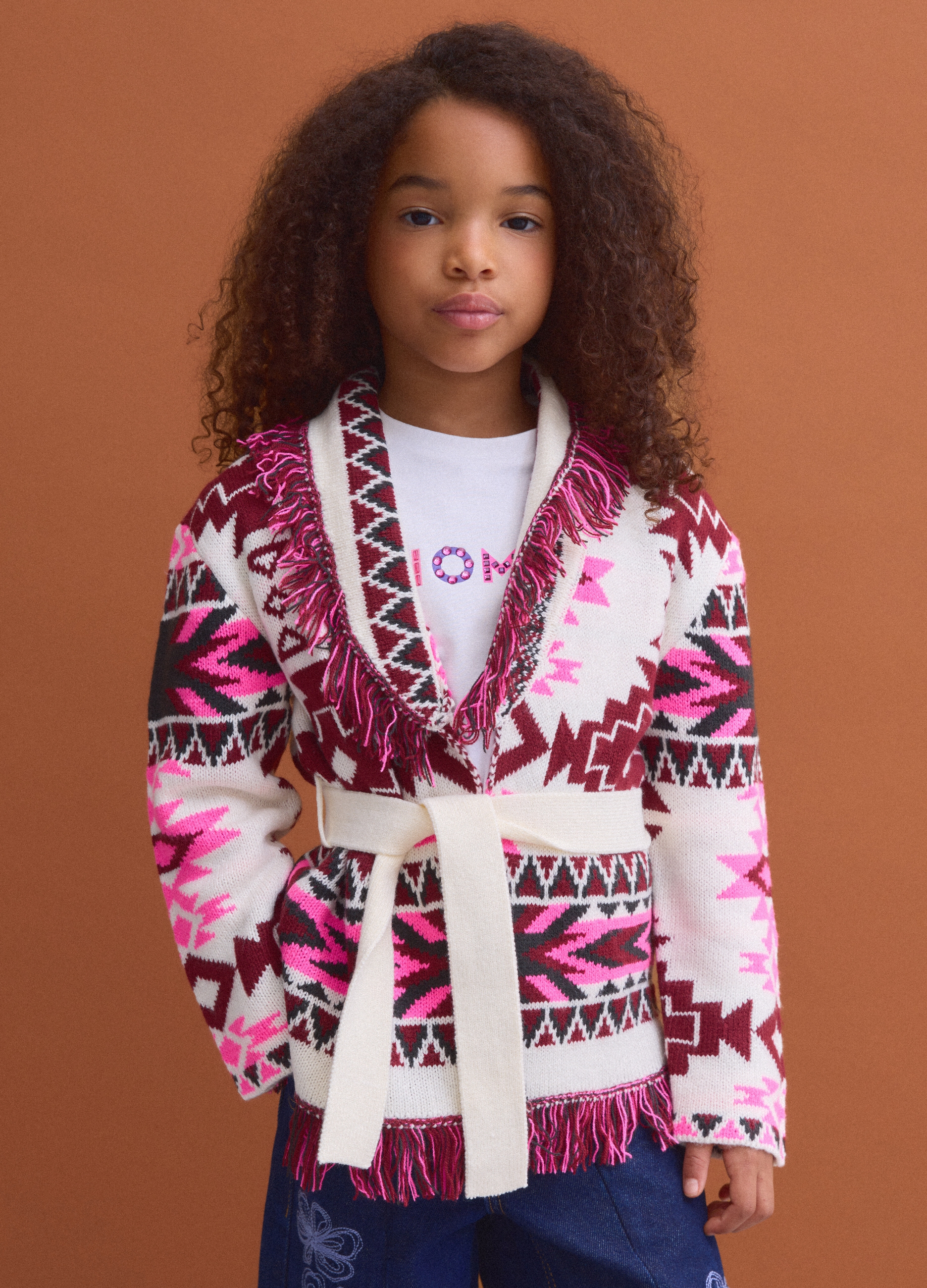 PIOMBO KIDS, Cardigan Multicolor Con Scollo Profondo A V Jacquard Per Bambina, Multicolor, Taglia: 6
