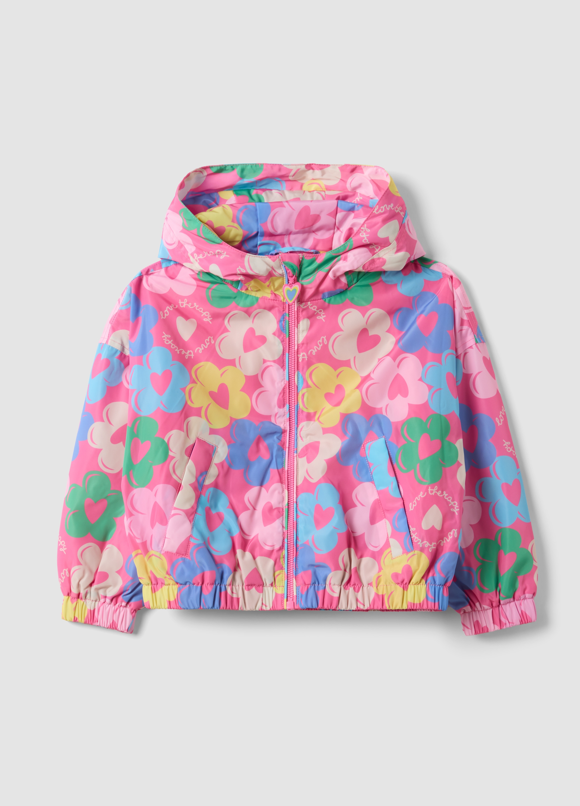 LOVE THERAPY, Giacca Antipioggia Multicolor Imbottita Con Fantasia Floreale Per Bambina, Multicolor, Taglia: 5-6