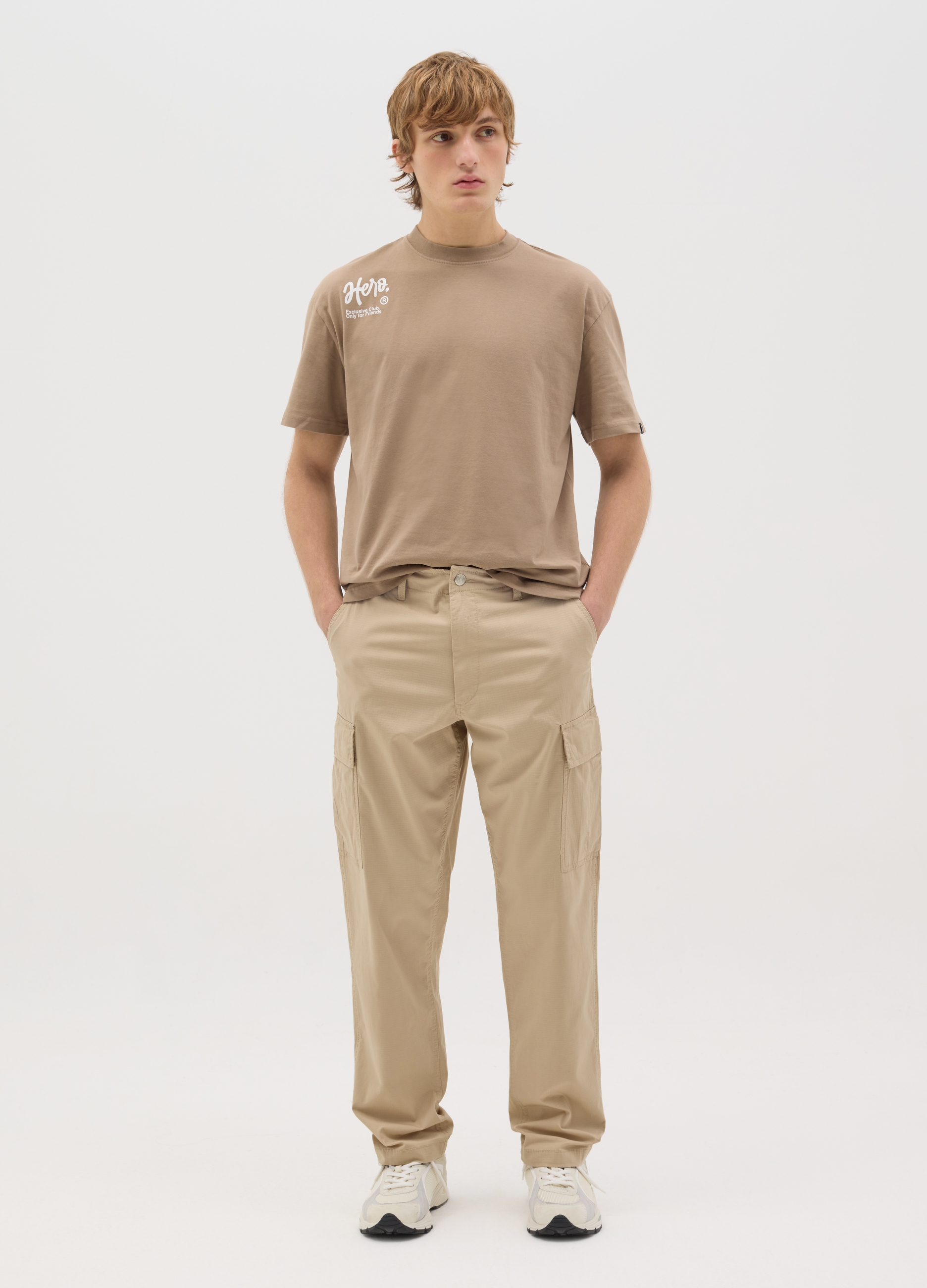 OVS, Pantalón Cargo Ripstop Con Cordón, Unisex, Beige Claro, Talla: 46