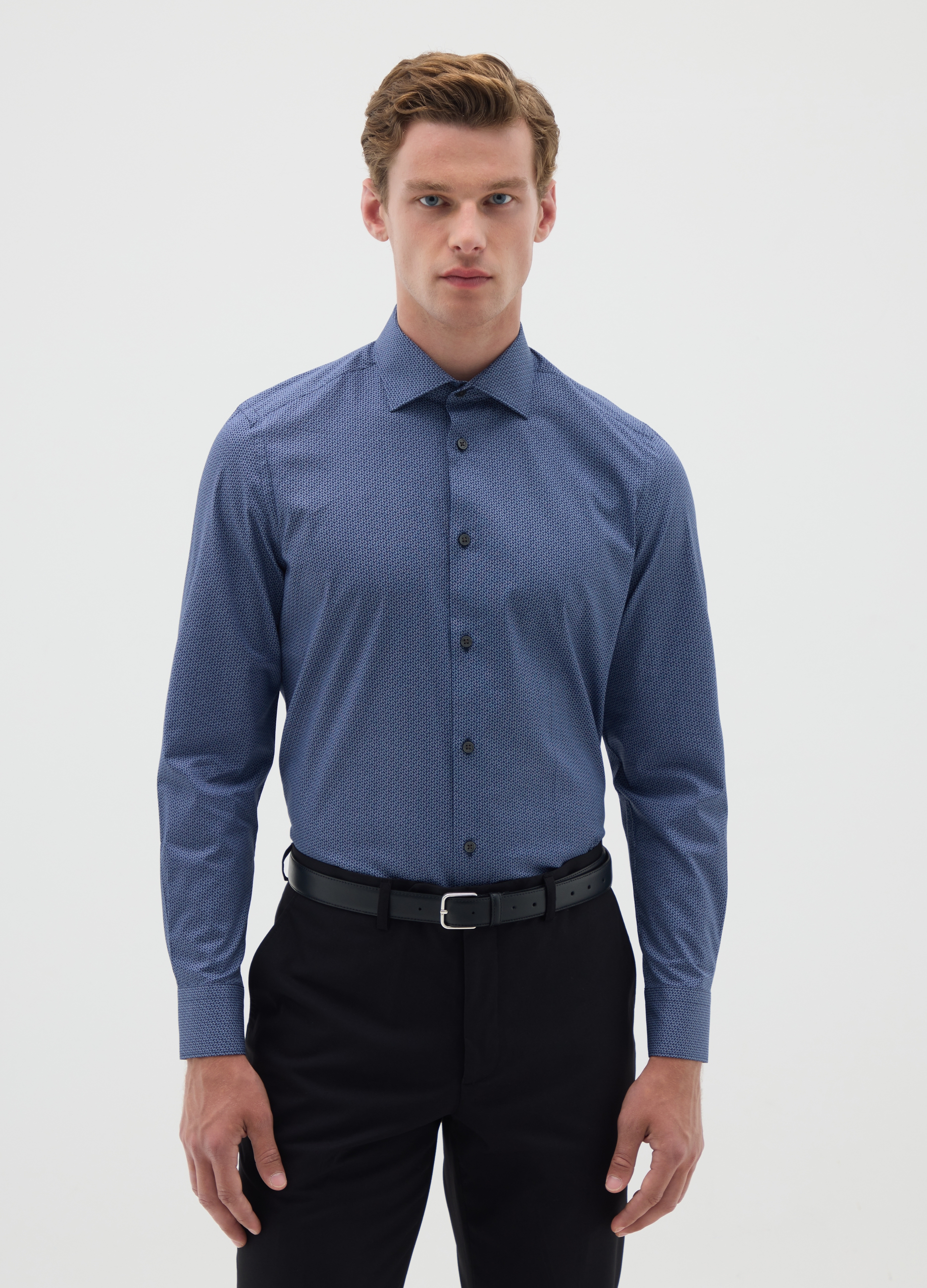 Camisa Azul Slim Fit De Algodón Para Hombre, Hombre, Azul oscuro, Talla: 42