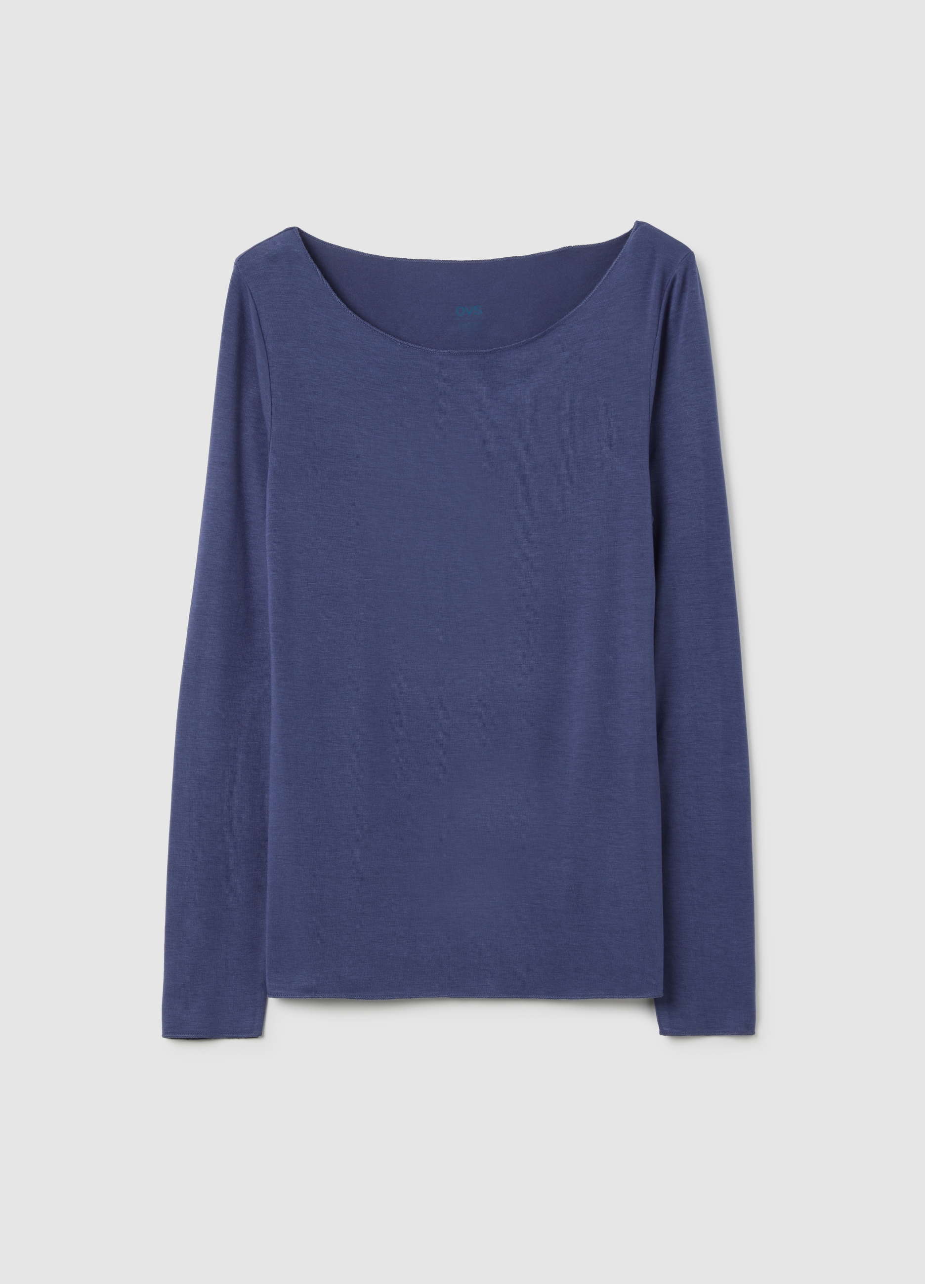 Top Azul Elástico De Manga Larga, Mujer, Azul, Talla: L