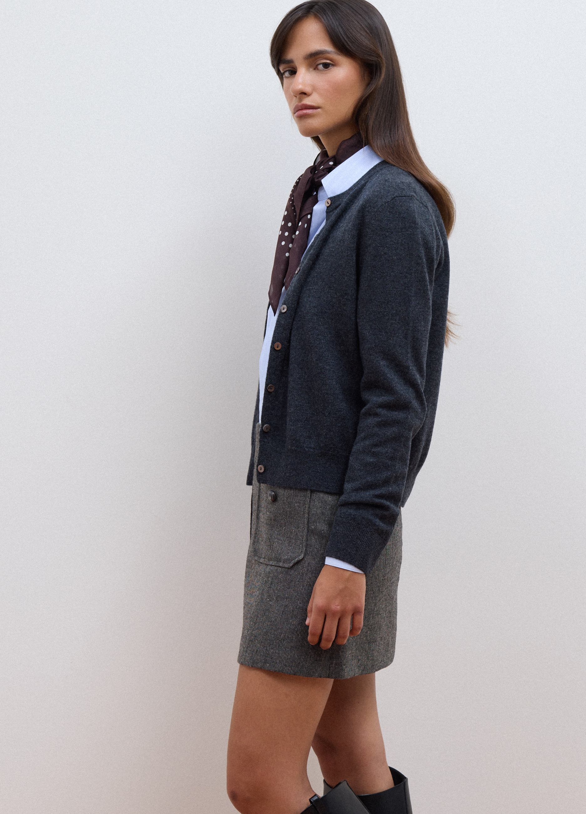 LES COPAINS, Cardigan Grigio In Pura Lana Con Girocollo E Bottoni Regular Fit, Donna, Grigio, Taglia: S