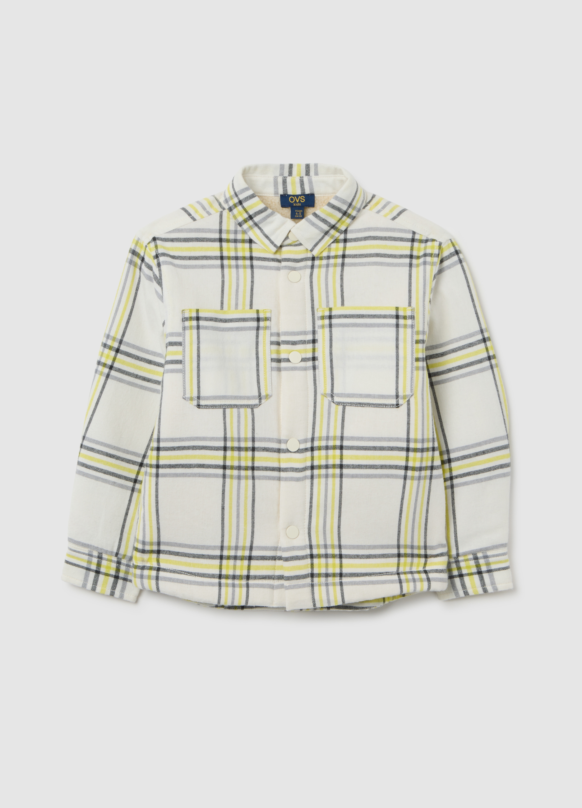 OVS KIDS, Camisa De Cuadros Multicolor Para Niño En Puro Algodón De Ajuste Amplio, Niño, Blanco/amarillo, Talla: 8-9