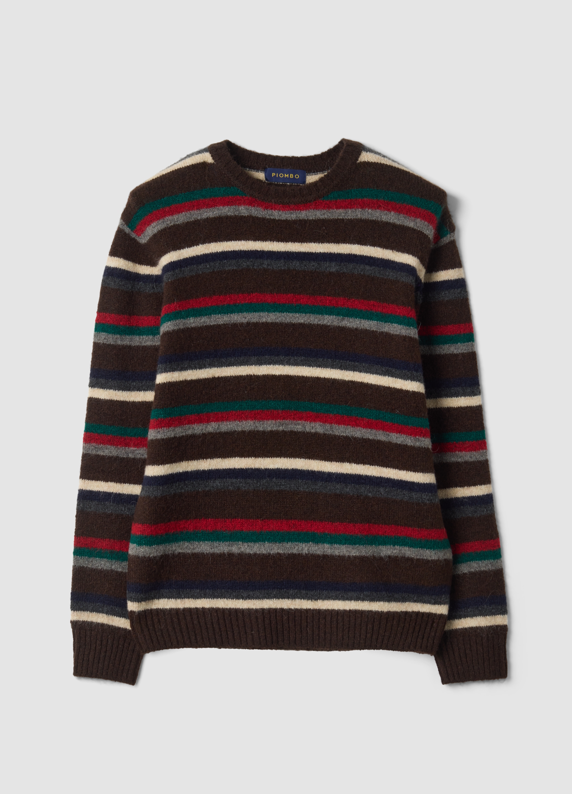 PIOMBO, Maglia Multicolor Girocollo In Lana E Alpaca Elasticizzato, Uomo, Nero, Taglia: L