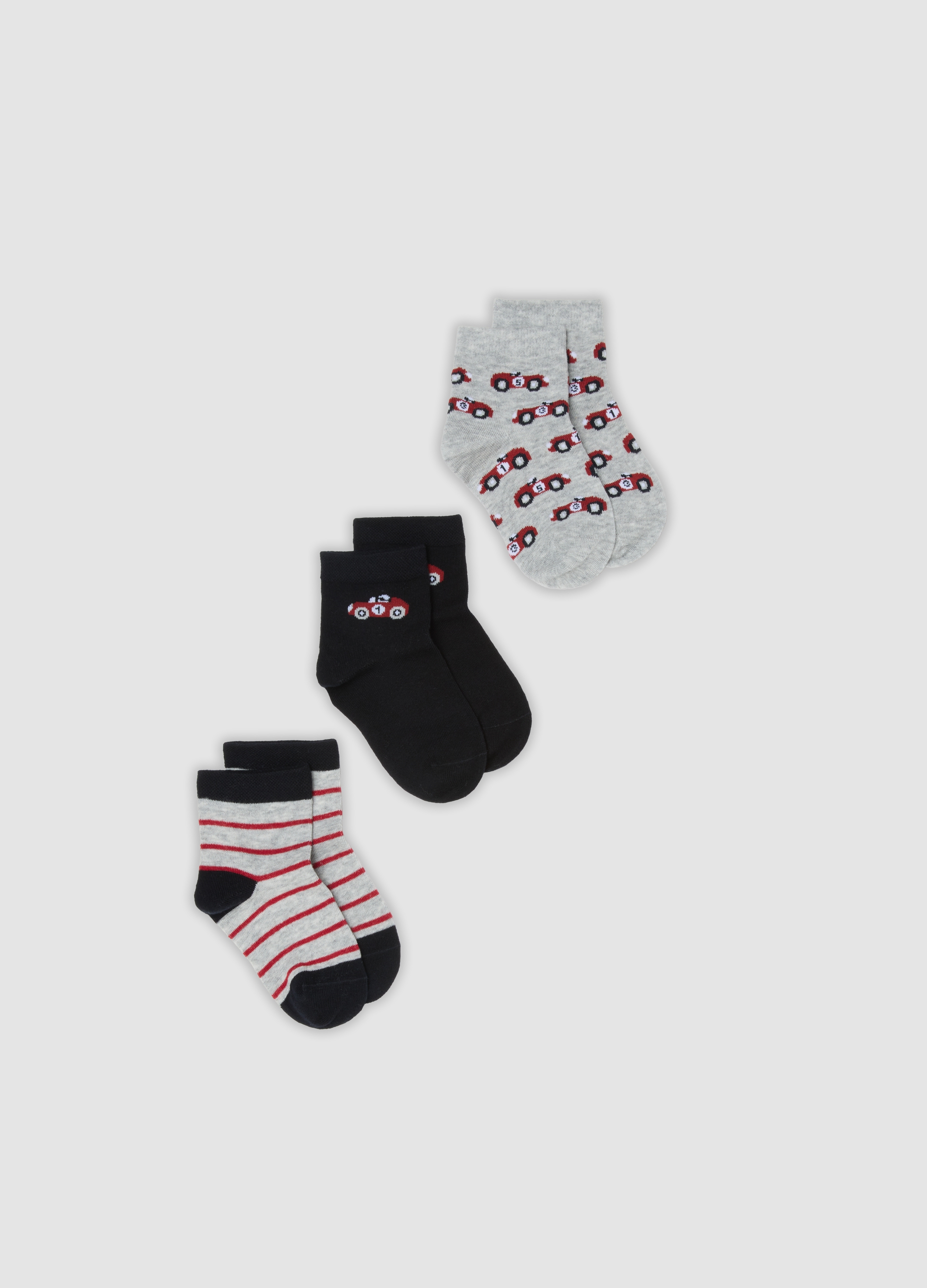 OVS KIDS, Tripack Di Calze Corte Multicolor In Cotone Organico Elasticizzato Per Bambino, Nero, Taglia: 25/27