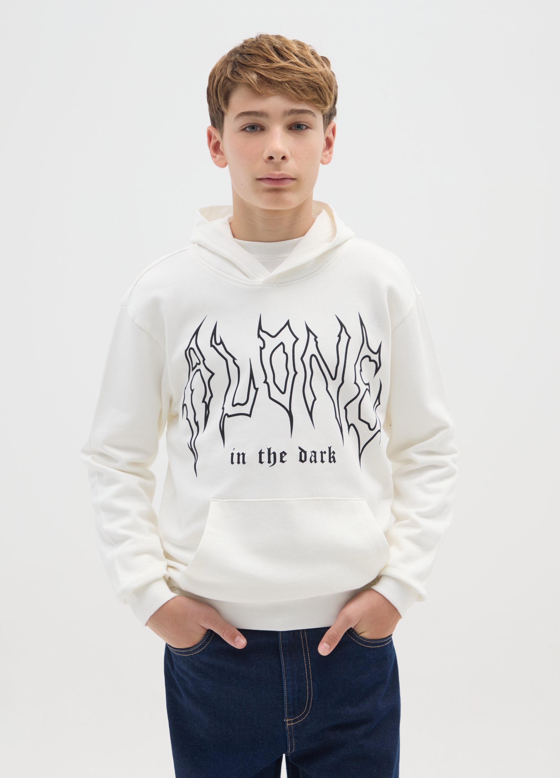 OVS KIDS, Felpa Bianca Da Ragazzo In Puro Cotone Regular Fit Con Scritta, Bambino, Bianco, Taglia: 13-14