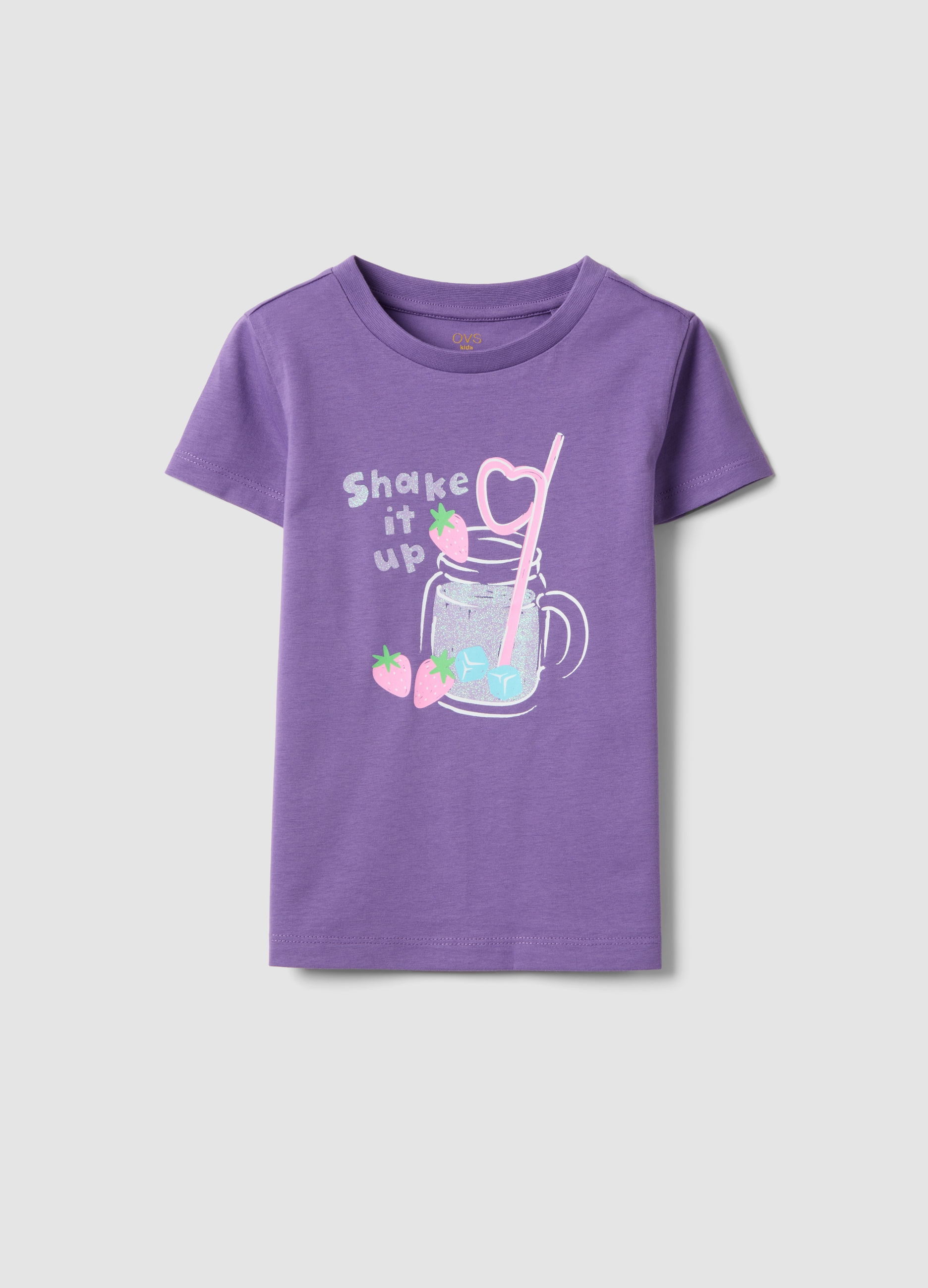 OVS KIDS, Camiseta Morada De Algodón Puro Para Niñas Con Ajuste Regular Y Estampado, Niña, Morado oscuro, Talla: 3-4
