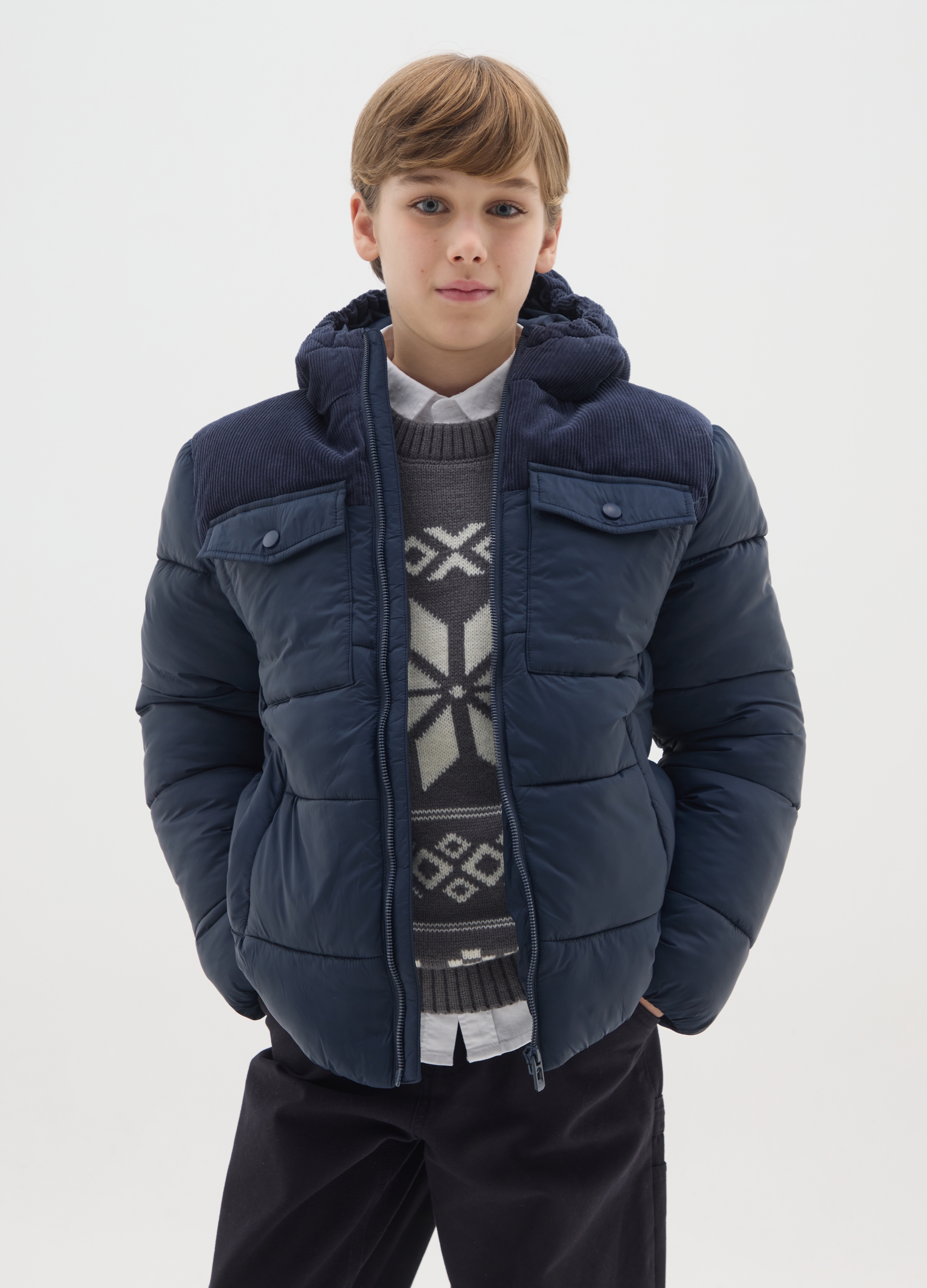 OVS KIDS, Giacca Imbottita Blu Da Ragazzo Regular Fit Con Cappuccio E Zip, Bambino, Blu, Taglia: 11-12