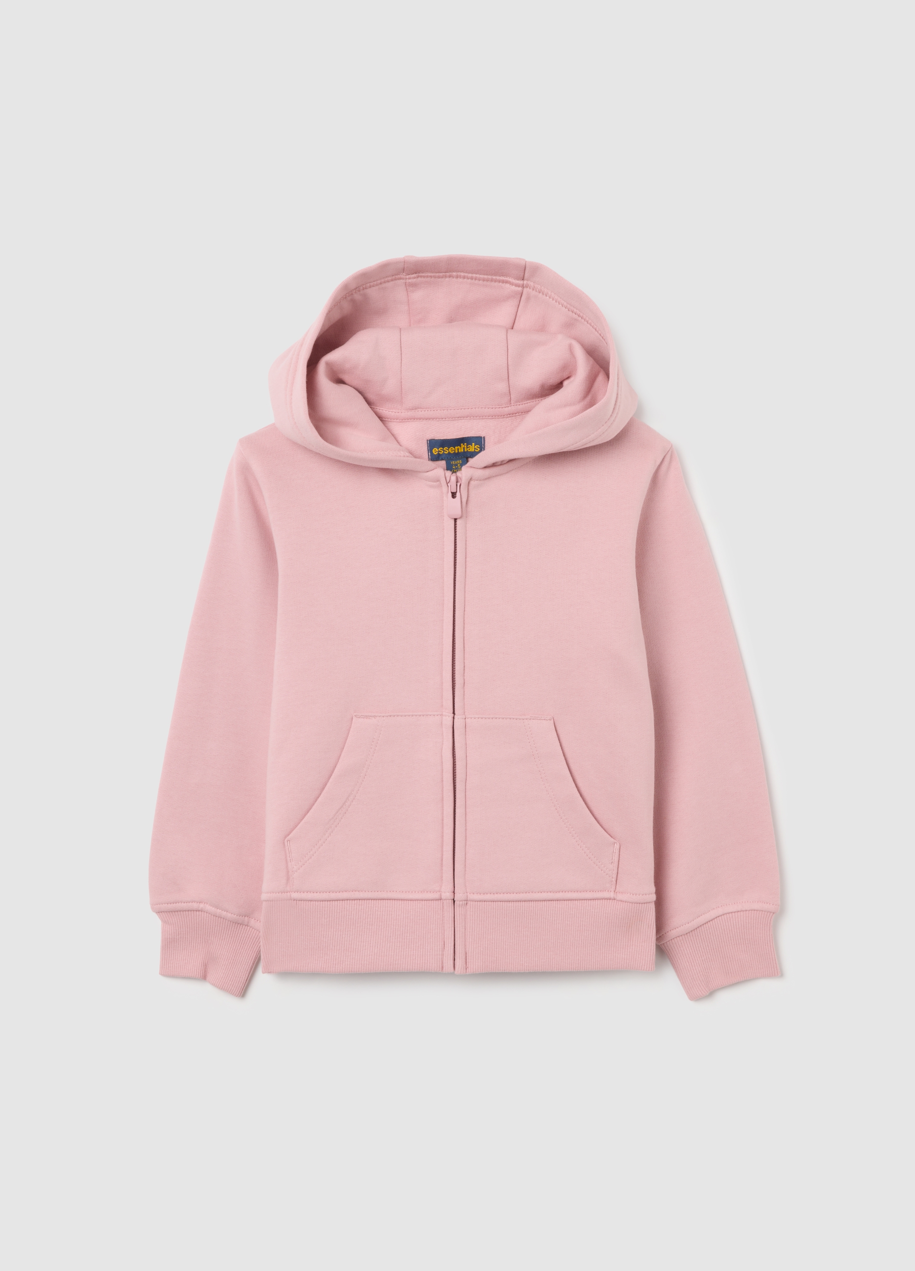 OVS KIDS, Sudadera De Niña En Algodón Puro Rosa Con Ajuste Regular, Cremallera Y Capucha, Niña, Rosa pastel, Talla: 5-6